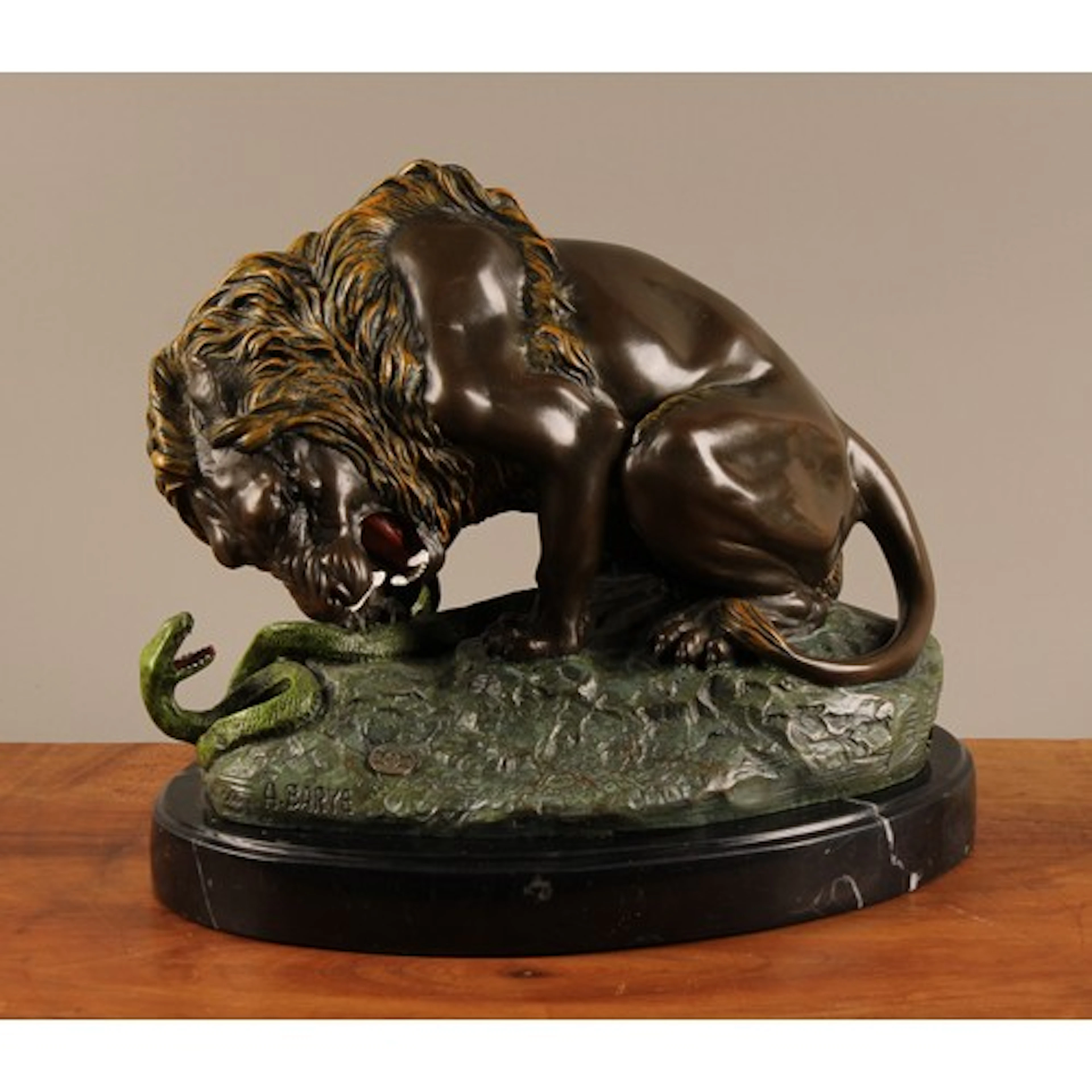 After Antoine-Louis Barye, a cold painted and patinated bron...