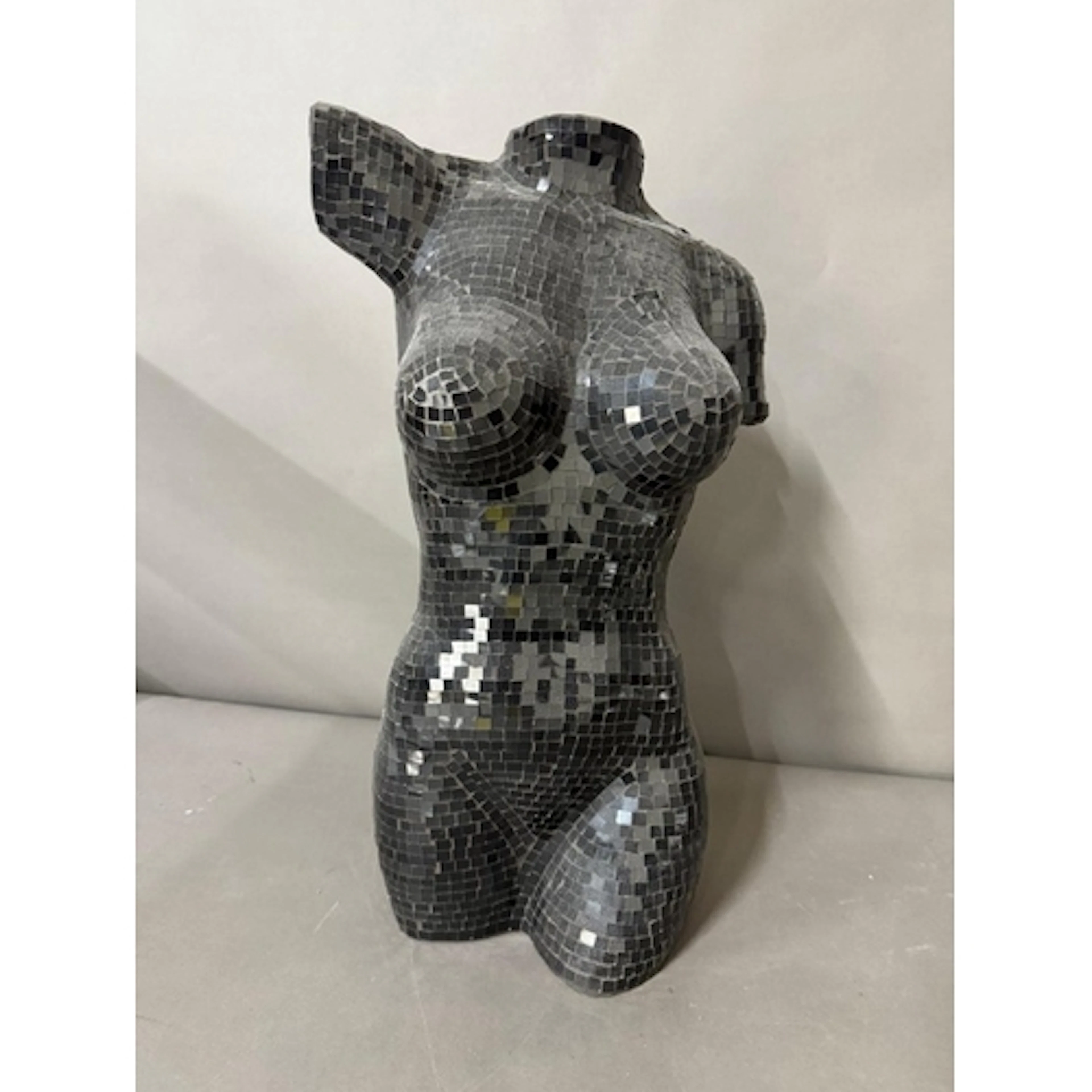 A black mosaic mirrored female mannequin bust H58cm