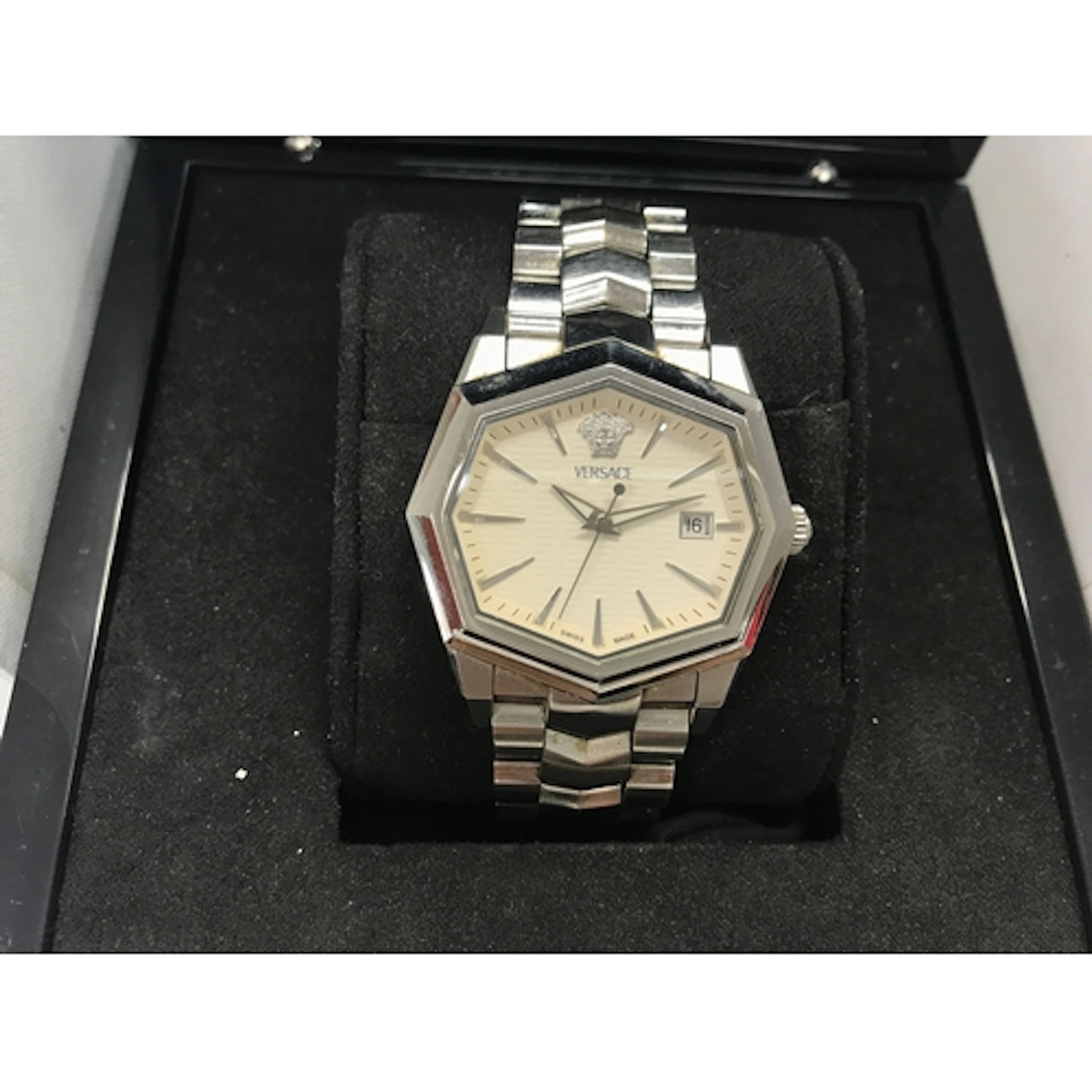 stainless steel Versace Atelier quartz watch featuring a dis...