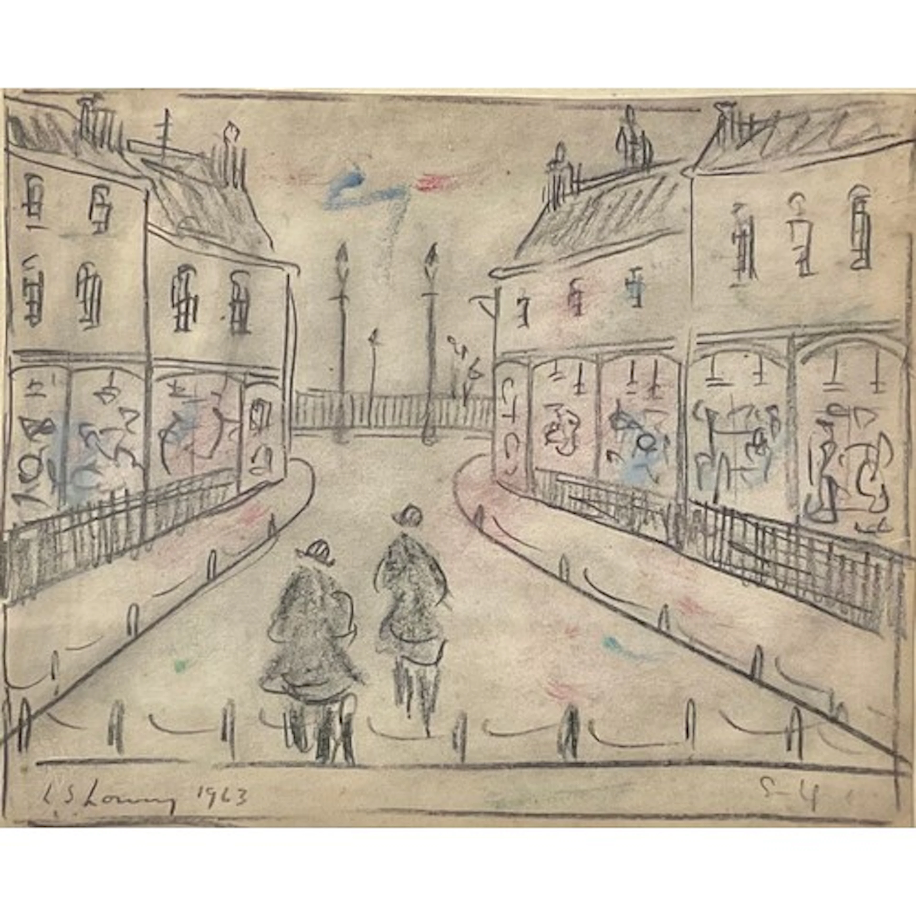 After LS Lowry Salford Street Scene mixed media and penc...