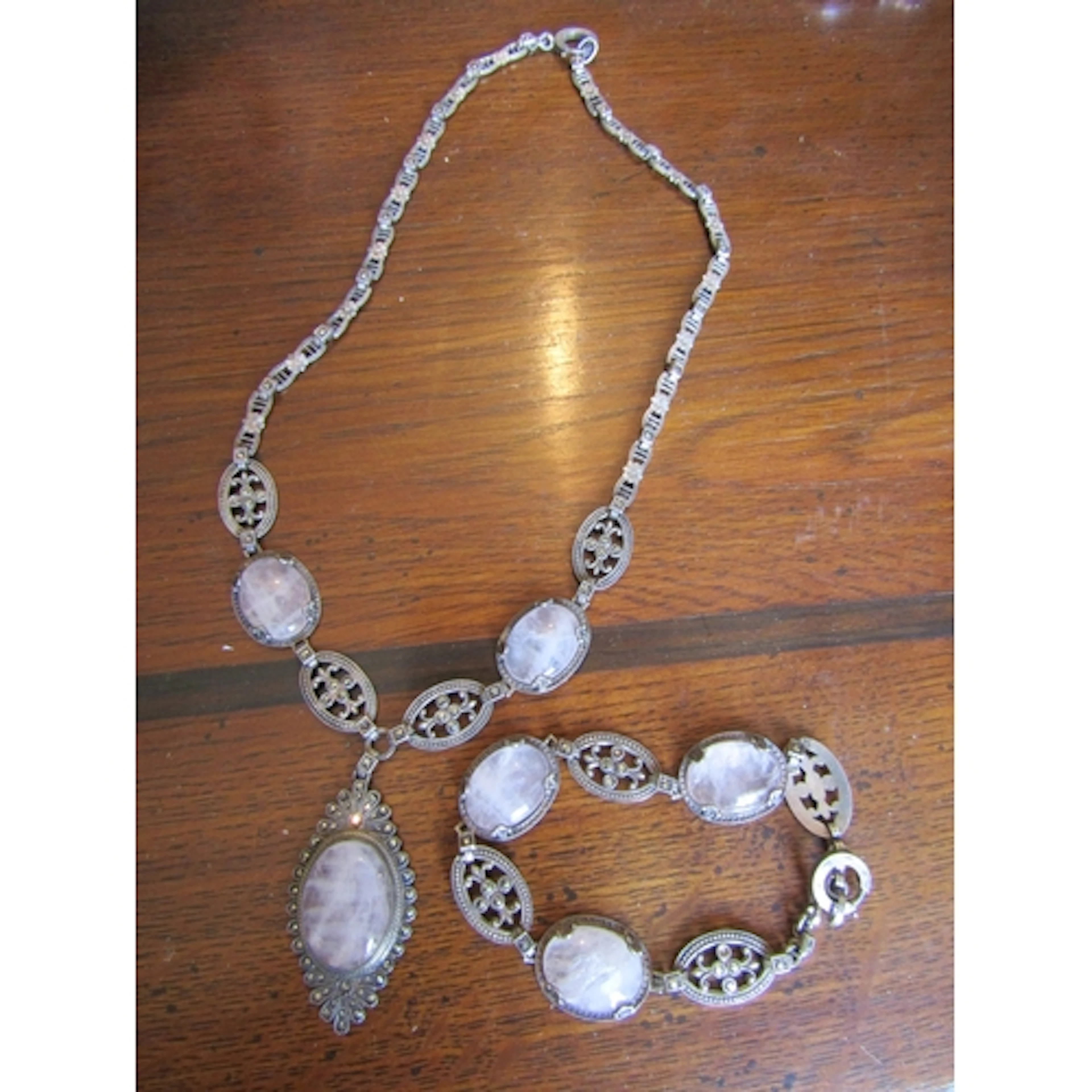 Amethyst Inset Ladies Silver Necklace and Bracelet Vintage
