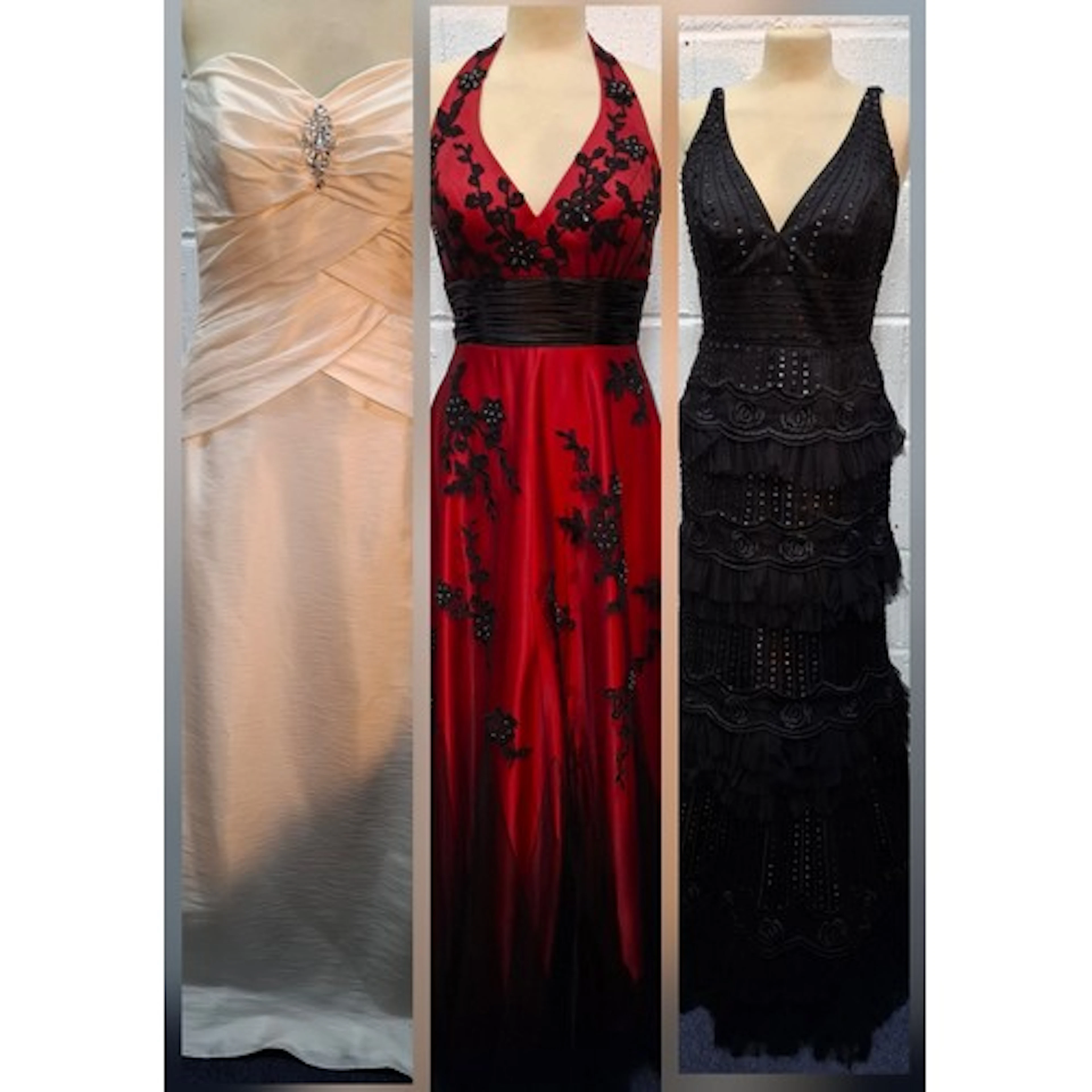 Three ladies evening gowns comprising an Ebony Rose cream si...