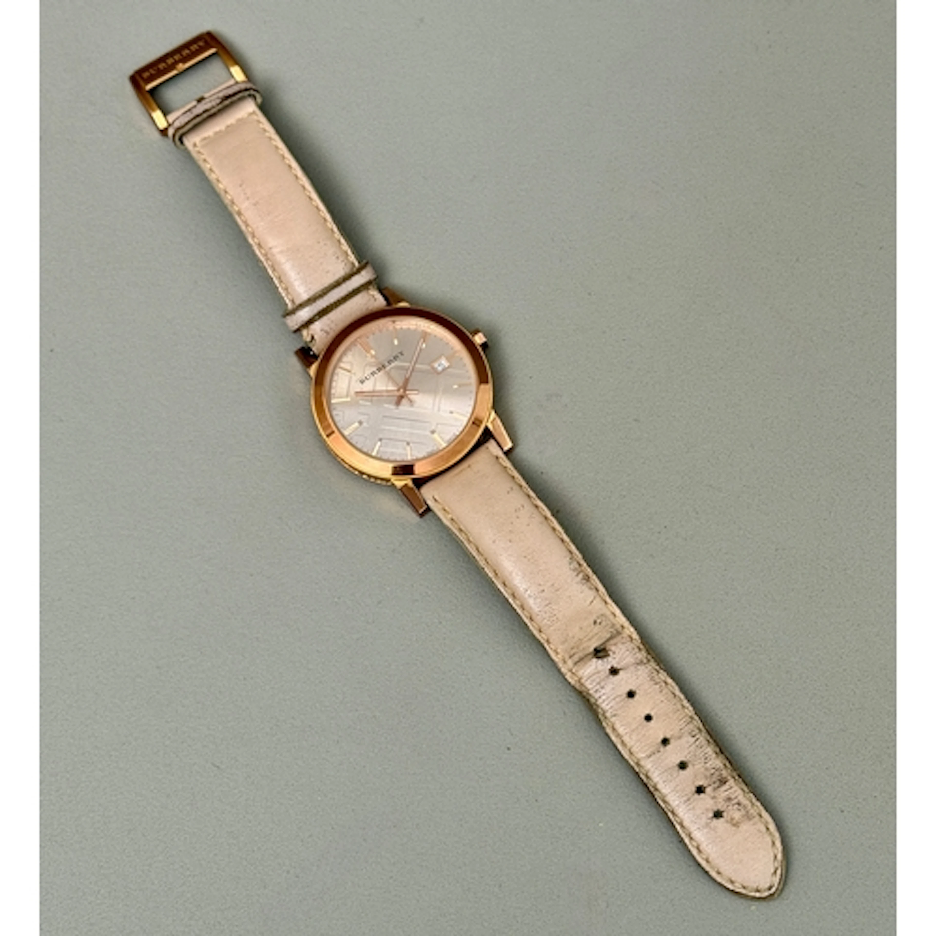 A Burberry 'The City Large Check' rose gold plated ladies wr...