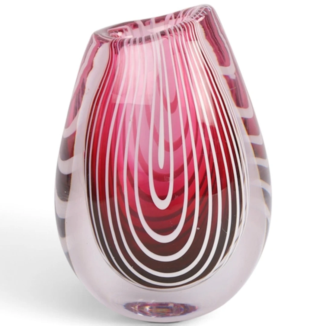 VICKE LINDSTRAND for Kosta (Sweden). A “Zebra” vase in red “...