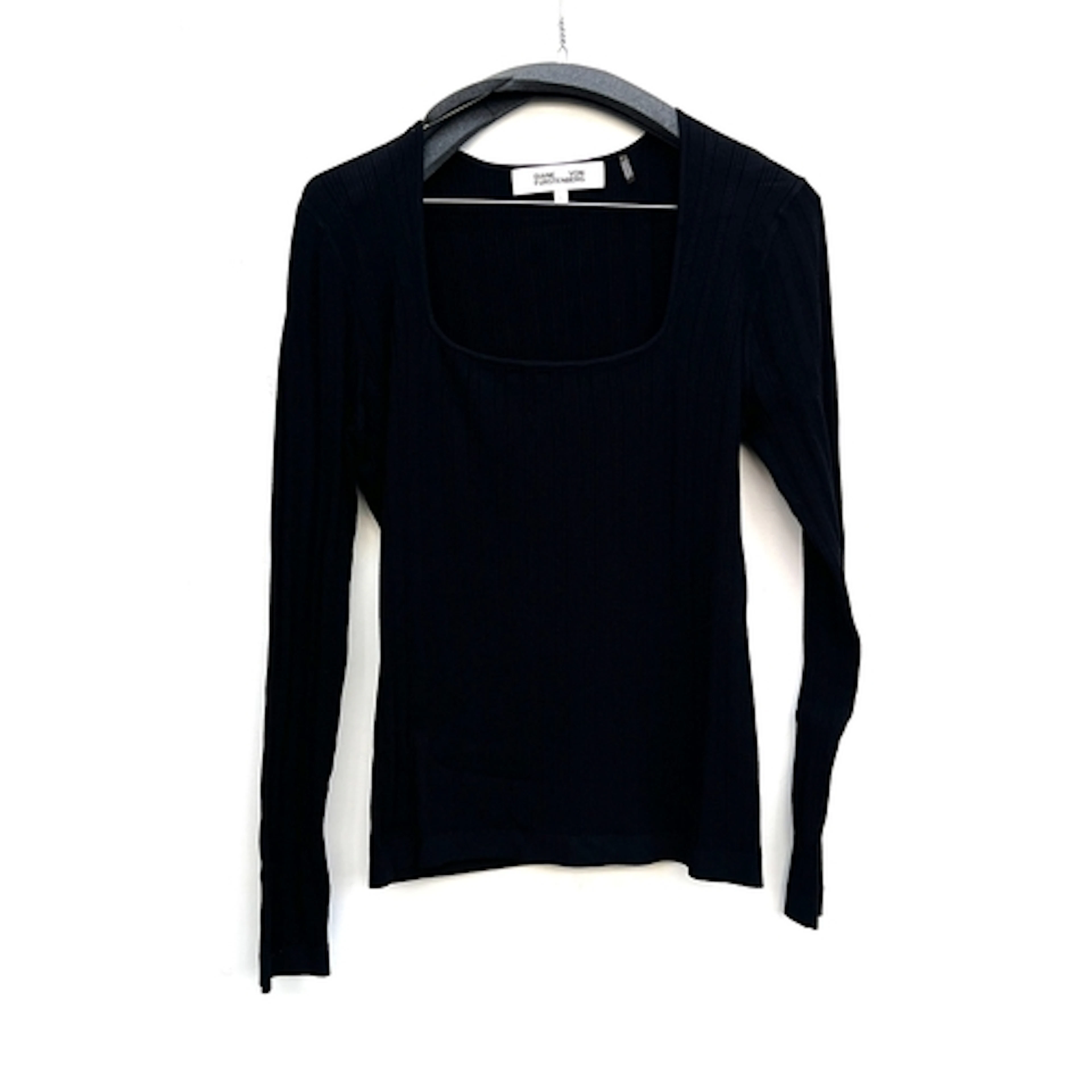 Two identical Diane von Furstenberg black ribbed tops, size ...