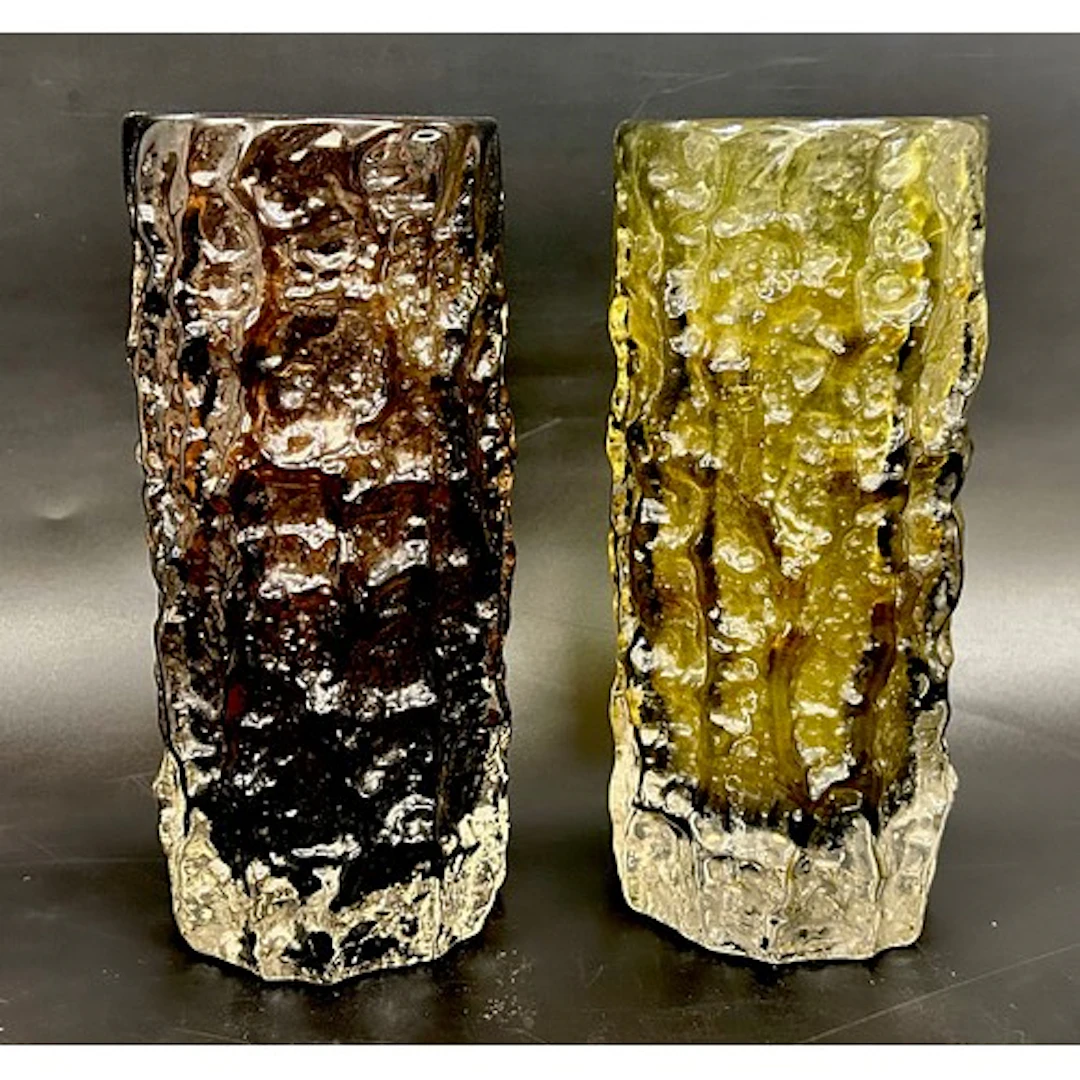 Geoffrey Baxter for Whitefriars; two textured glass Bark vas...