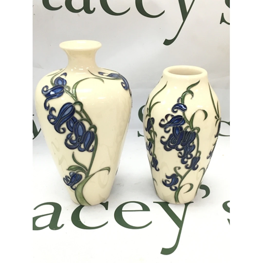 Two Moorcroft bluebell vases, 14 and 16cm tall. No obvious d...