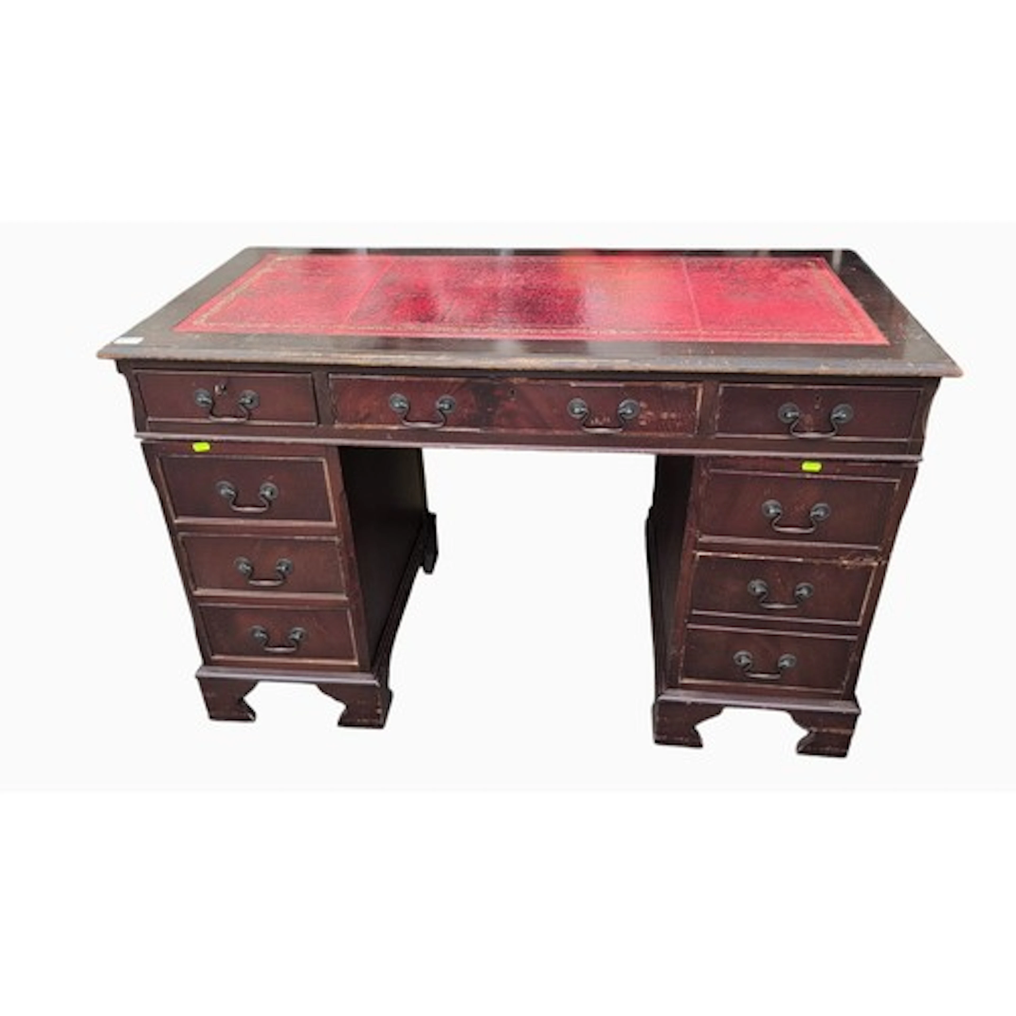 20th century style pedestal desk in stained wood, the rectan...