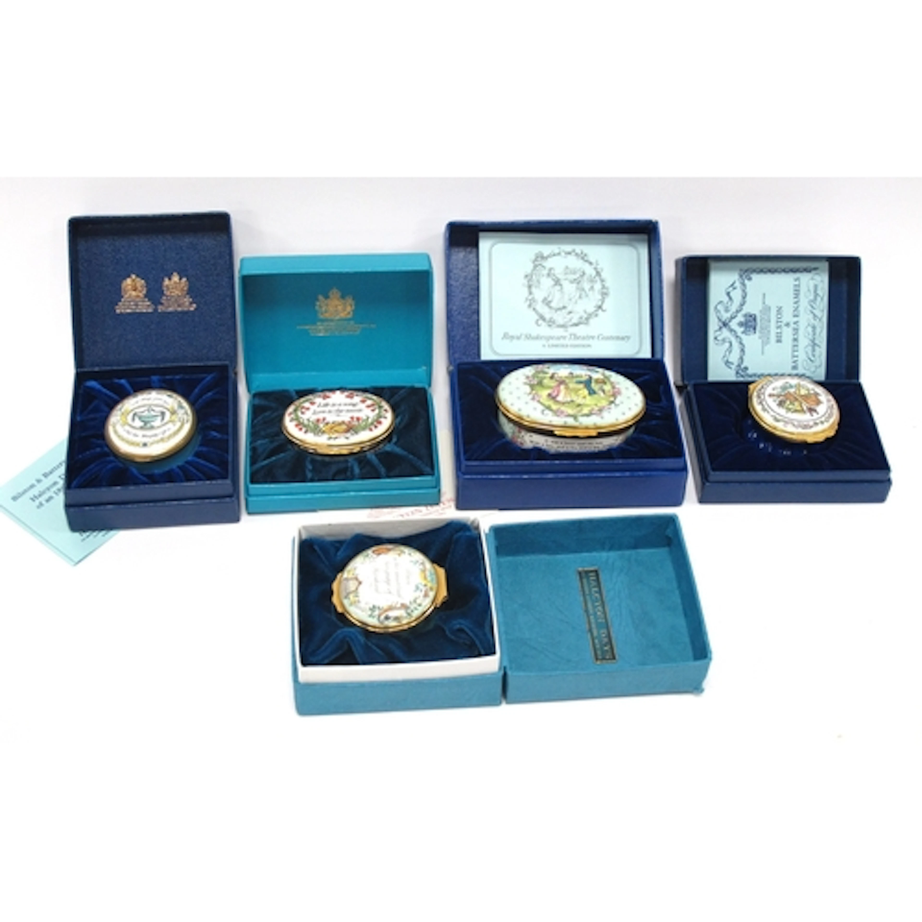 Four Halycyon Days Bilston and Battersea Enamel Musical Boxe...