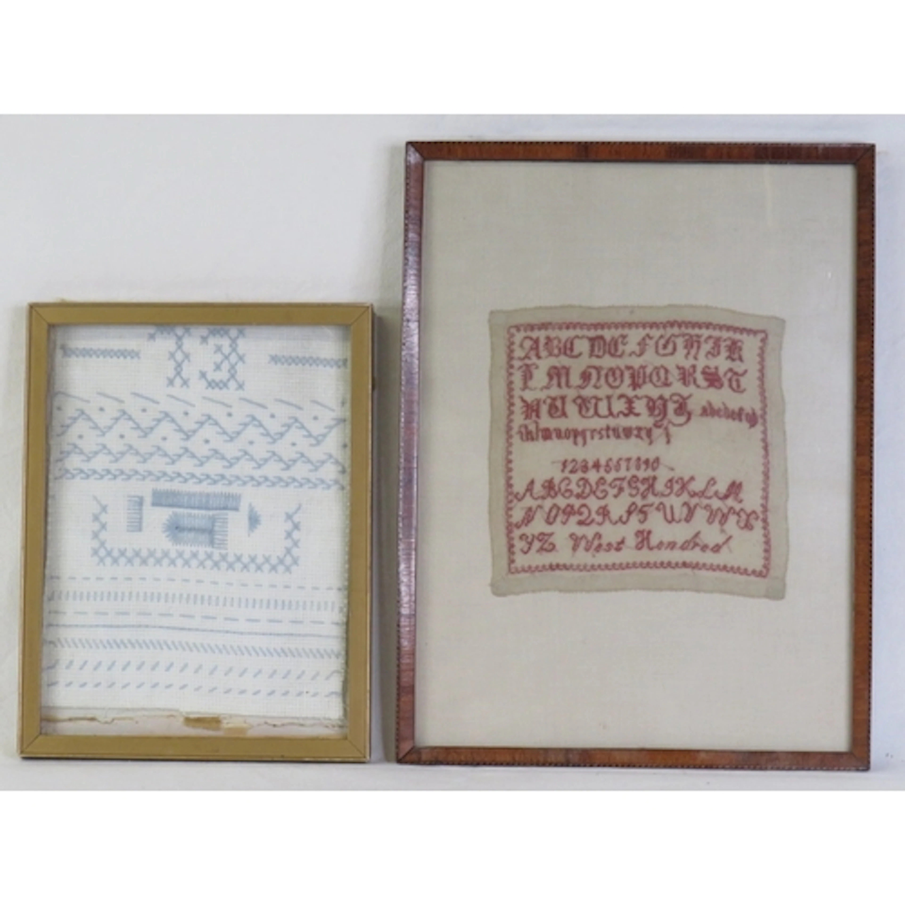 F/g Needlework Sampler & needlework panel, largest approx. 2...