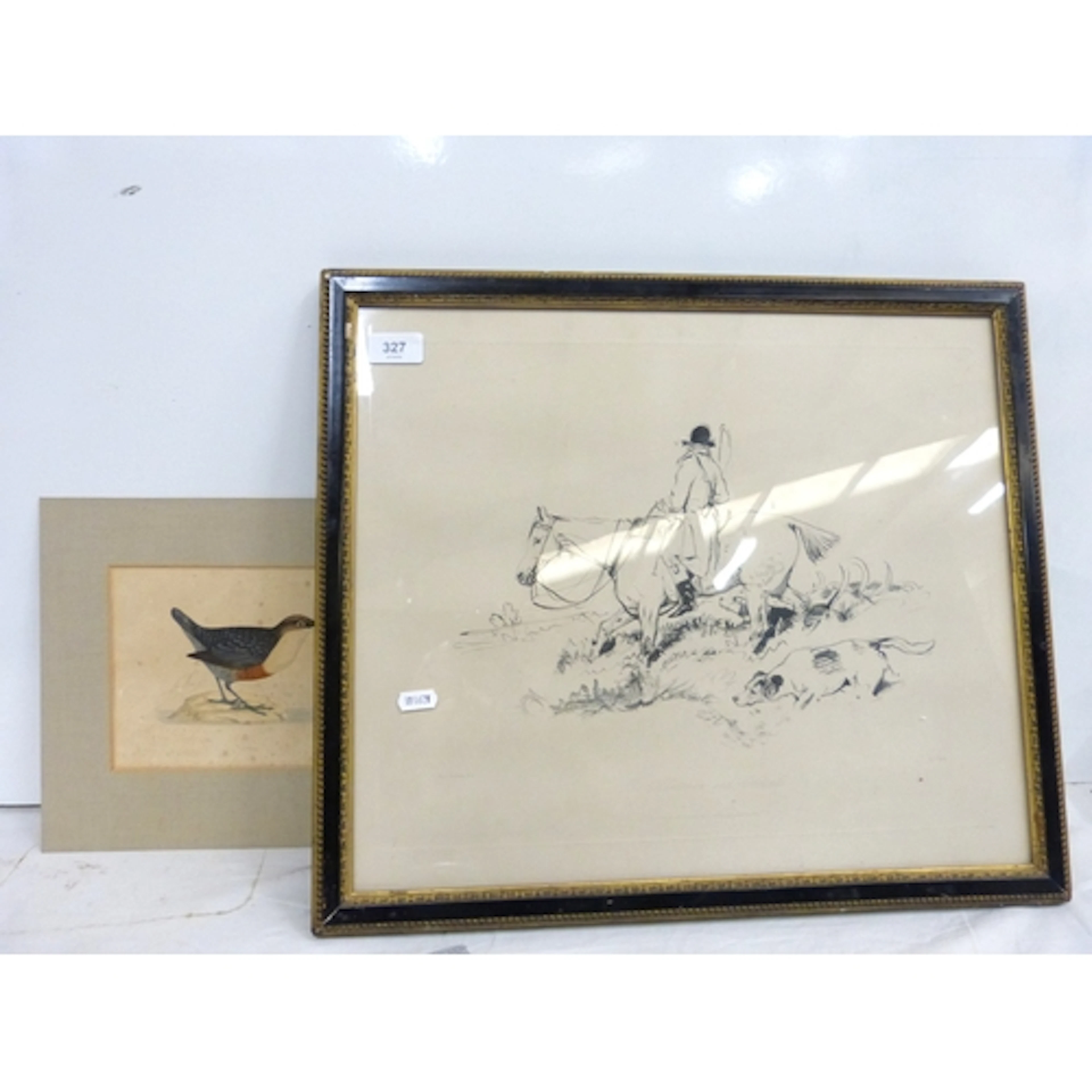 Edwin Lancaster hunting print and a print of a dipper.