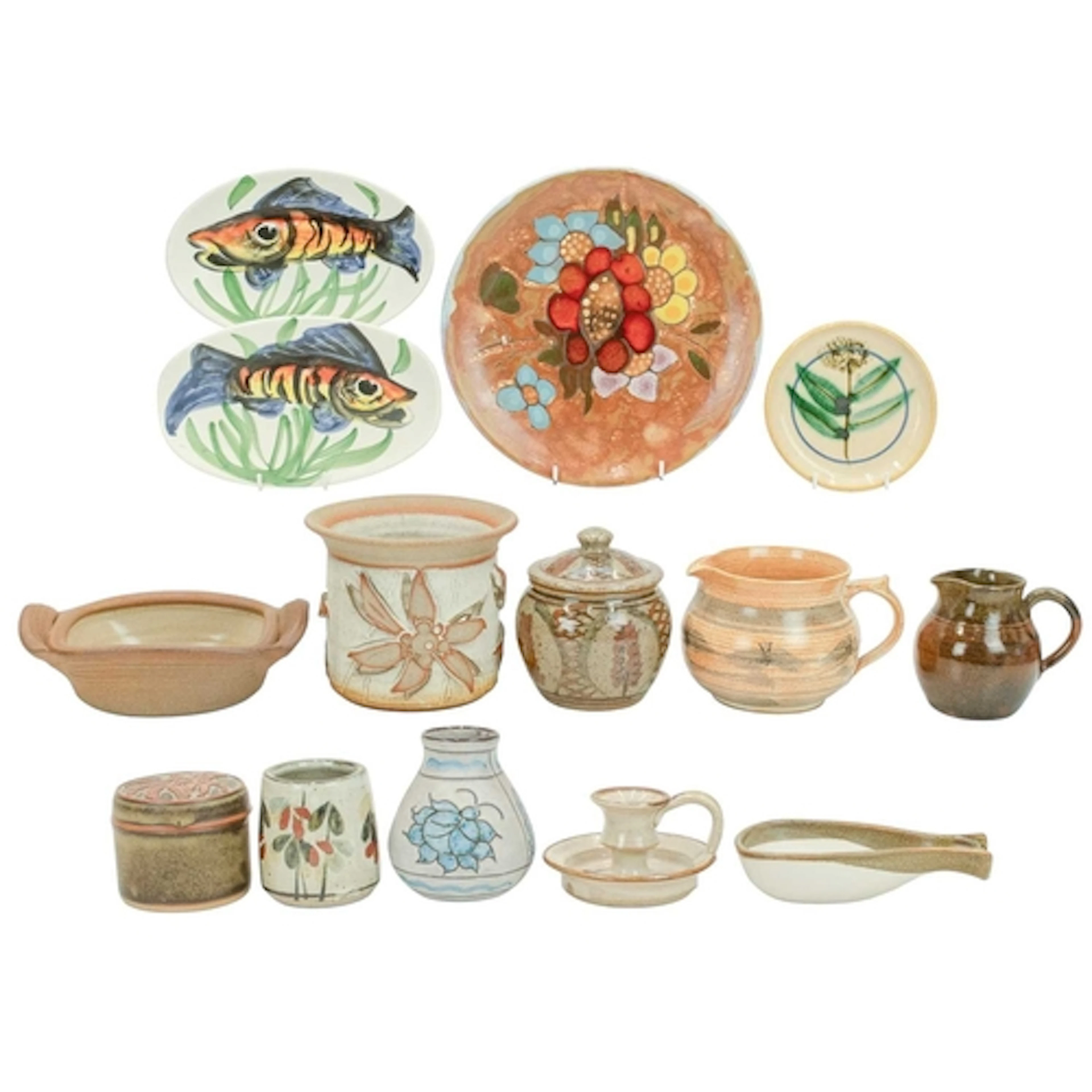 A collection of studio pottery. Four pieces of Vallauris inc...