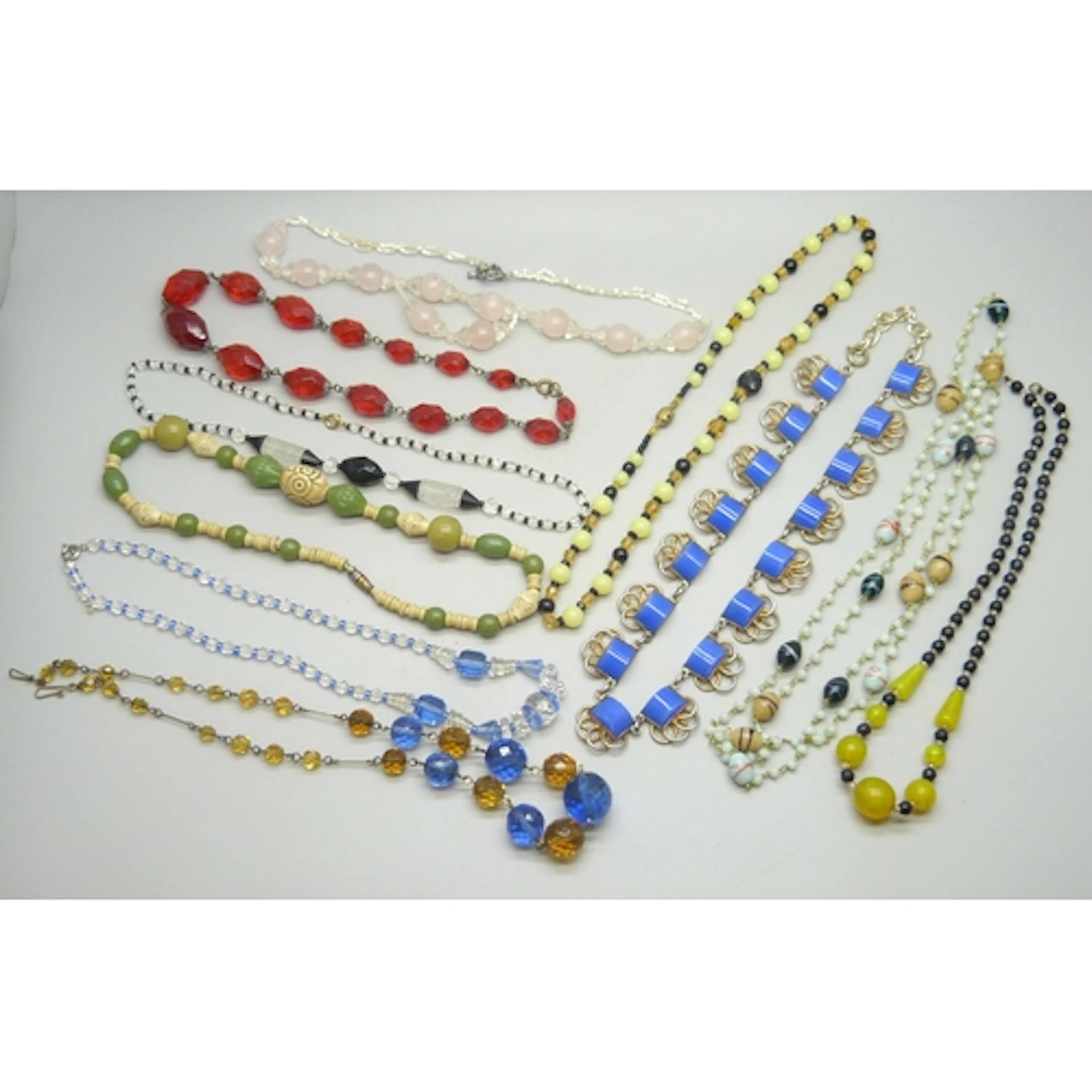 A collection of vintage Art Deco glass bead necklaces