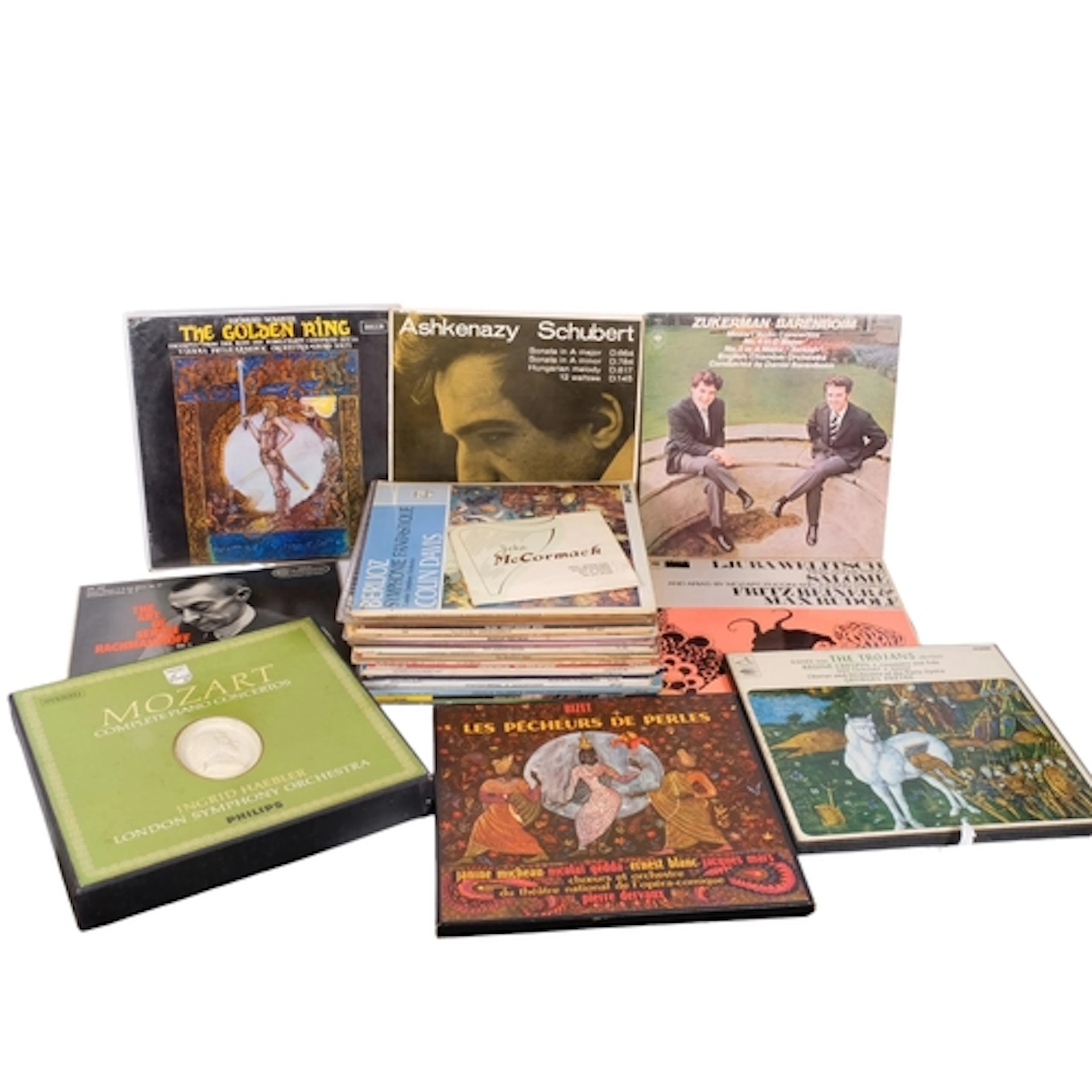 A collection of mostly Classical records, including The Moza...