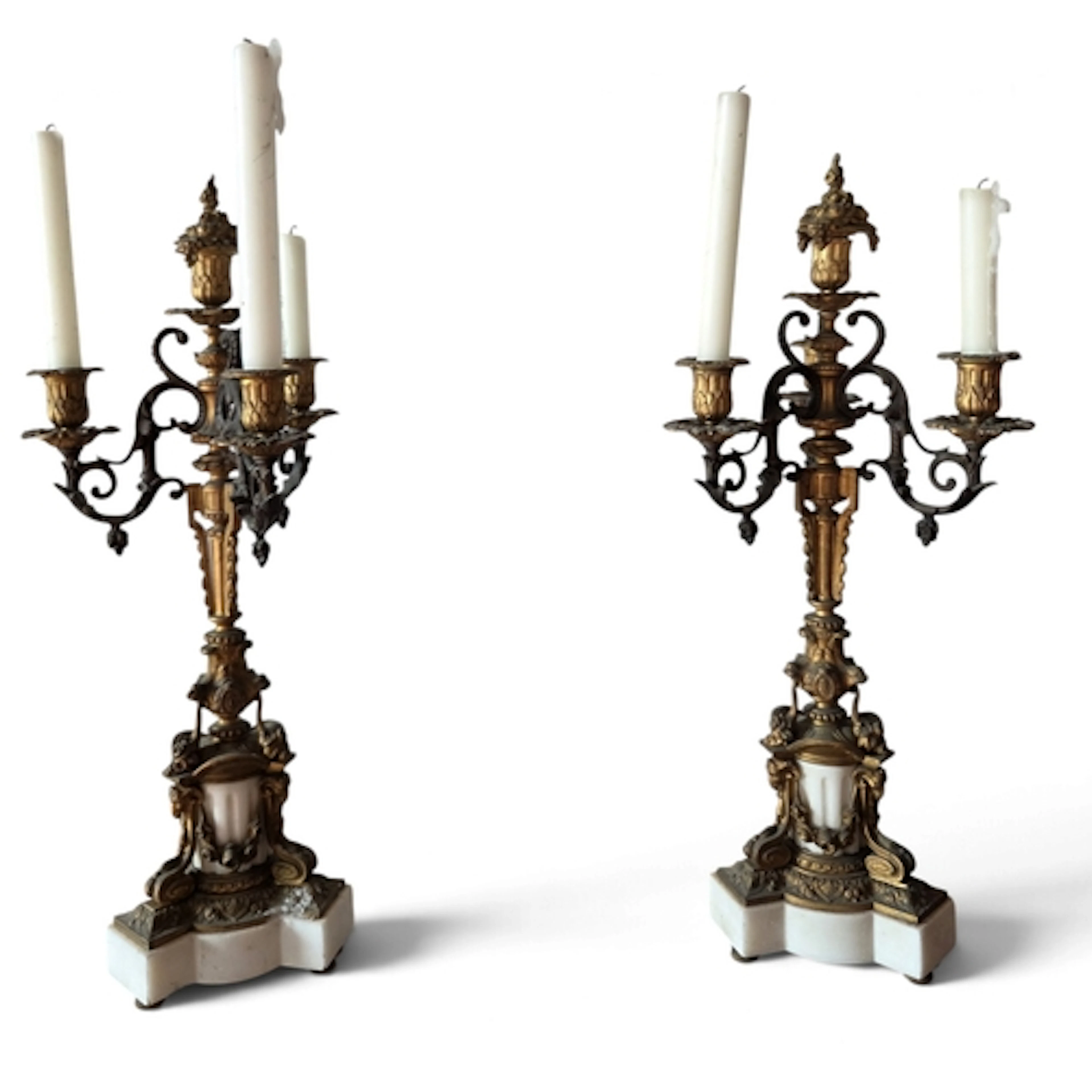 A fabulous pair of 19th Century three branch Bronze and Ormo...