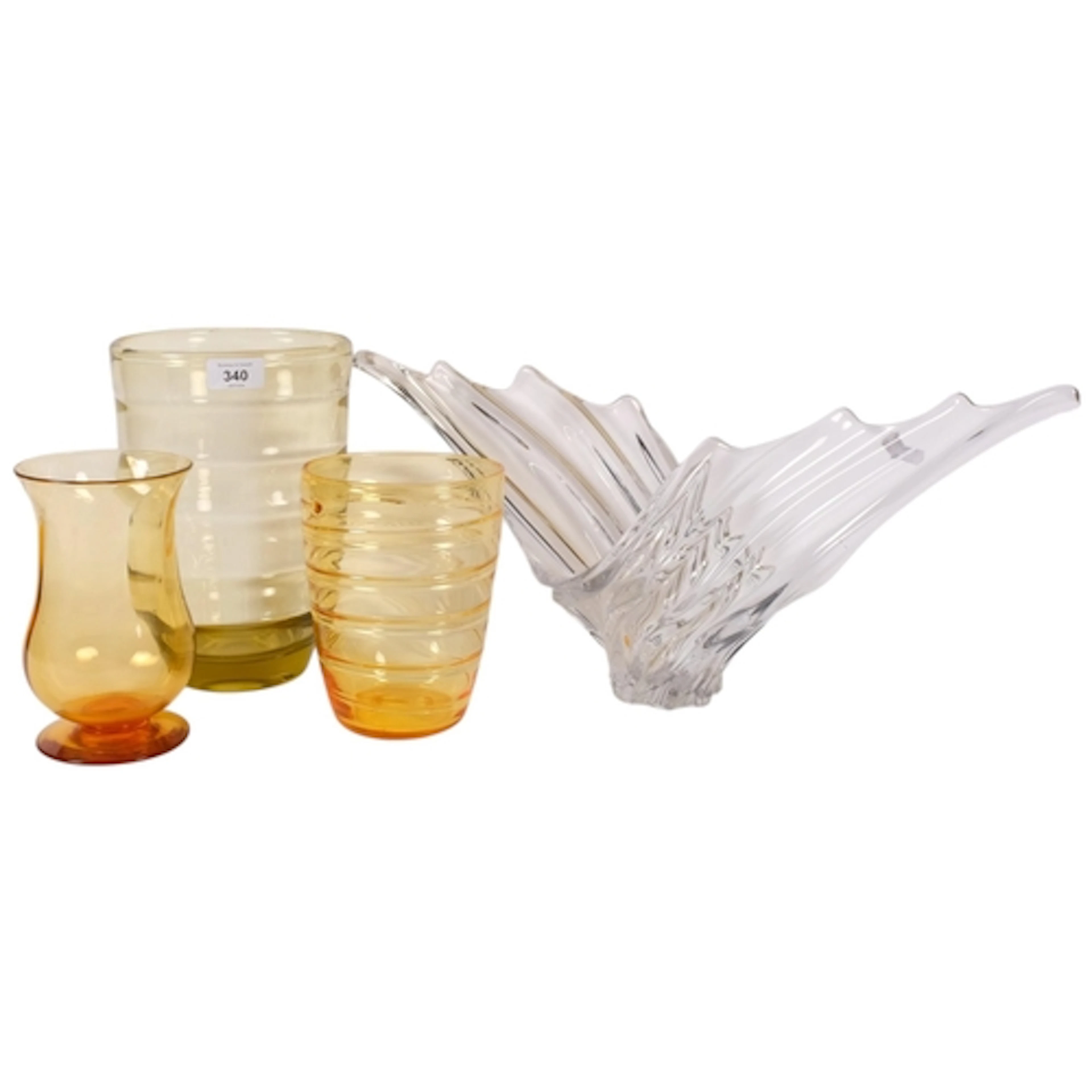 2 Whitefriars art glass vases, ribbed form, tallest 25cm, a ...
