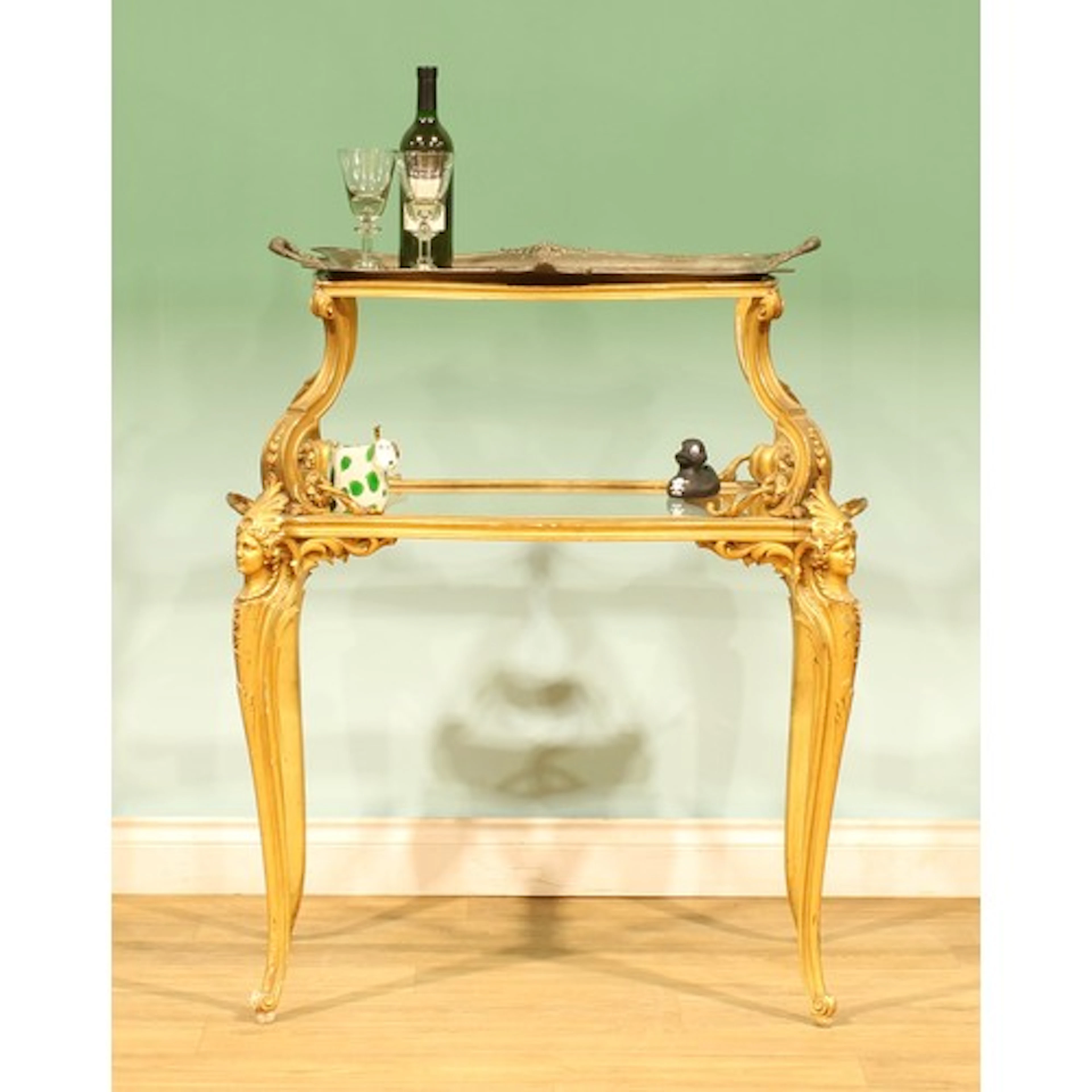A Louis XV Revival giltwood, gesso and silvered brass two-ti...