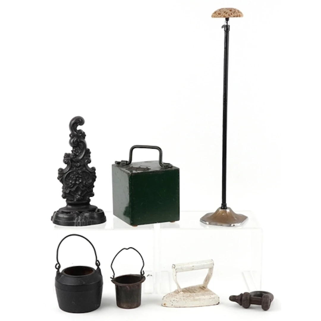 Antique and later metalware including flat iron, Victorian c...