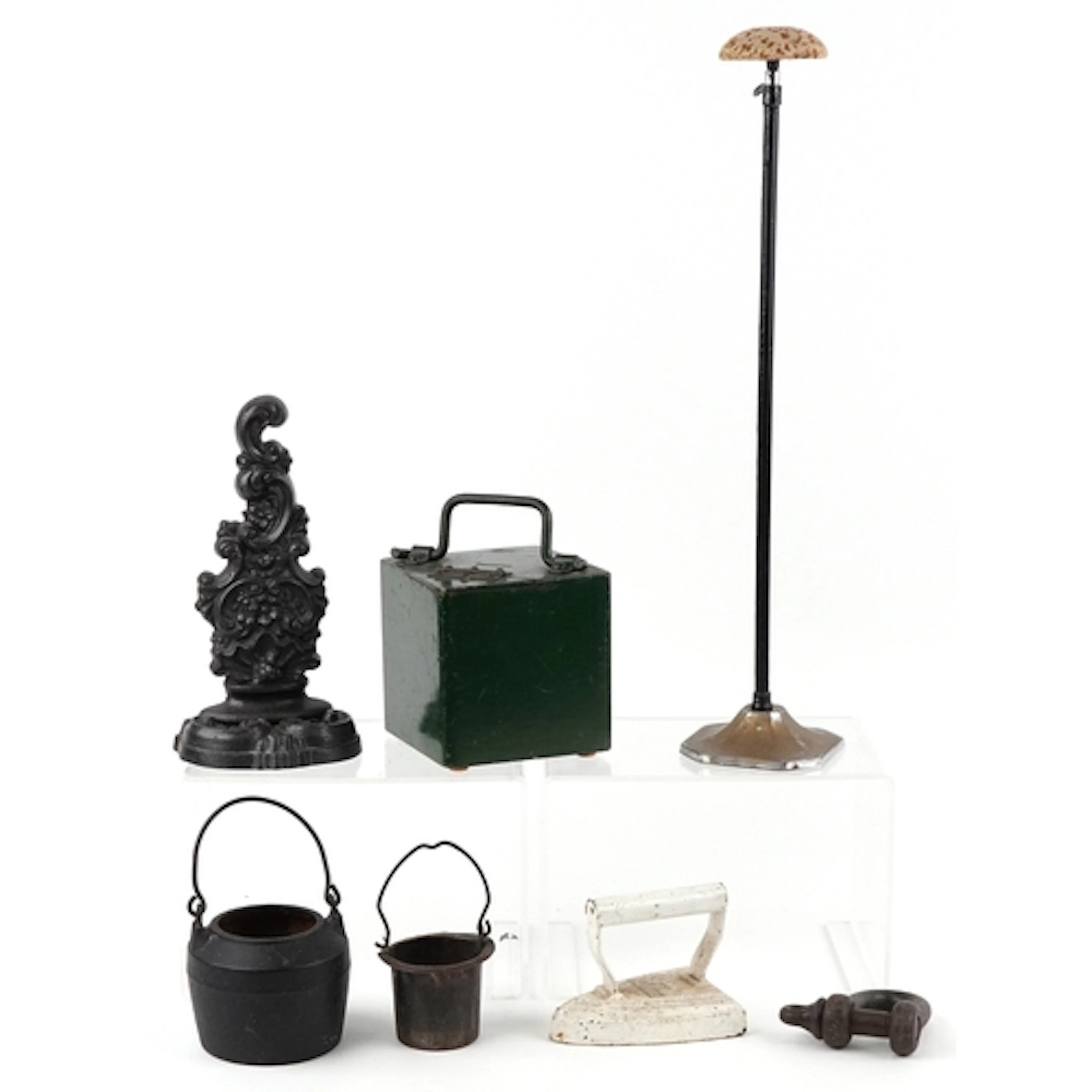 Antique and later metalware including flat iron, Victorian c...