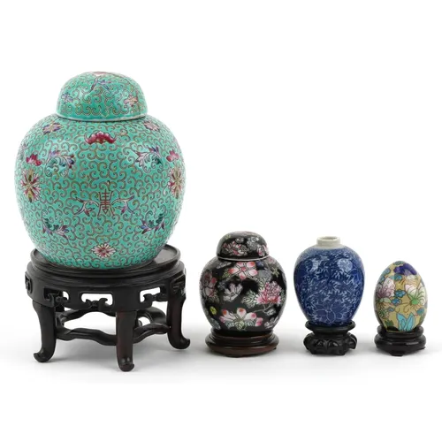 Chinese porcelain ginger jars including an enamelled turquoi...