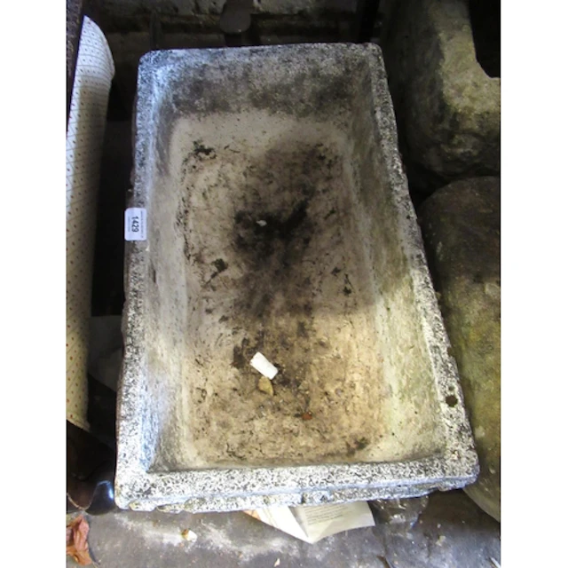 Small weathered cast concrete rectangular planter, 54cm wide