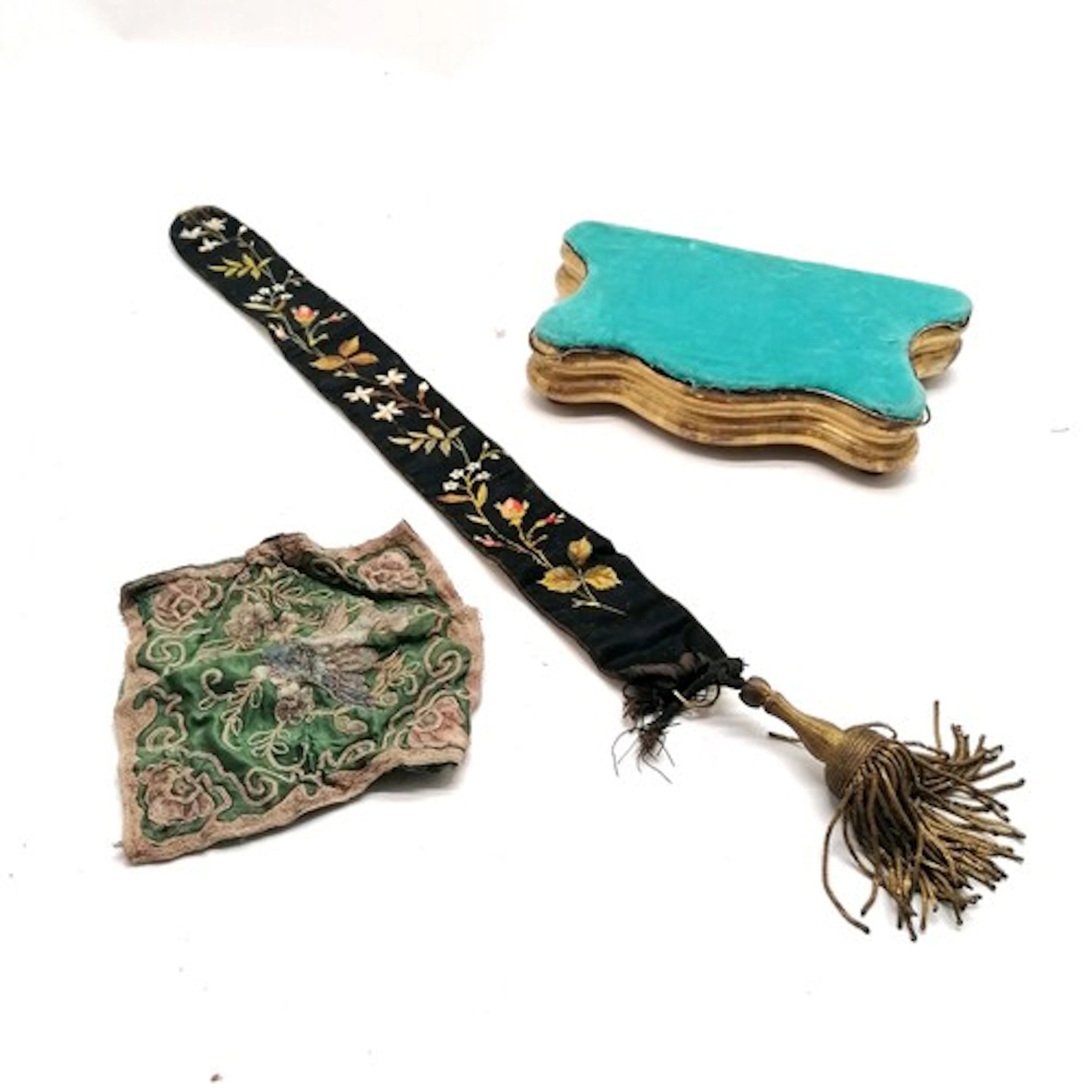 Antique embroidered bell pull with tassel 66cm long - some w...
