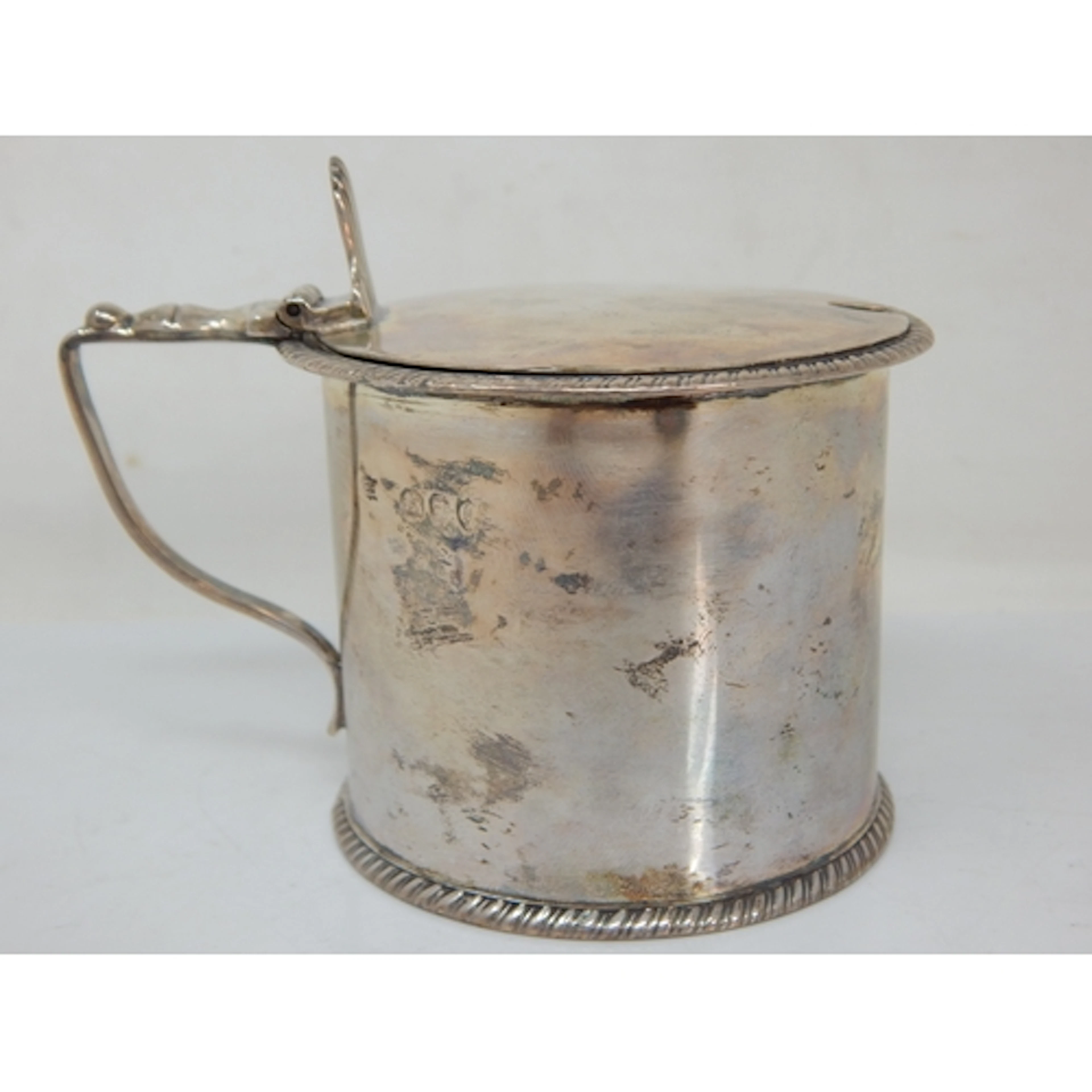 Victorian Silver Table Drum Mustard with Perfect Cobalt Blue...