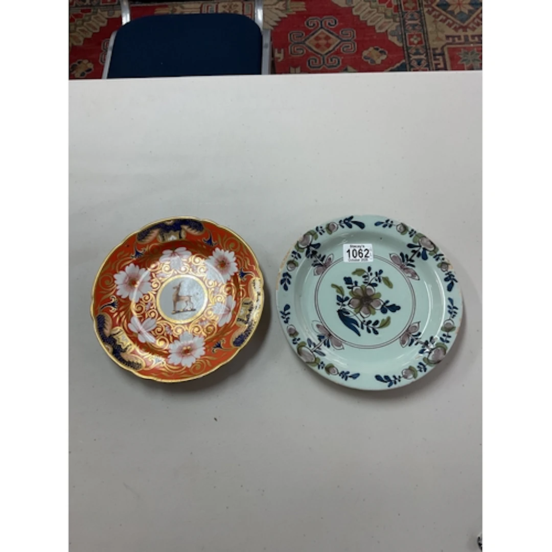 19th C plates, highly guilded example with antelope to the c...