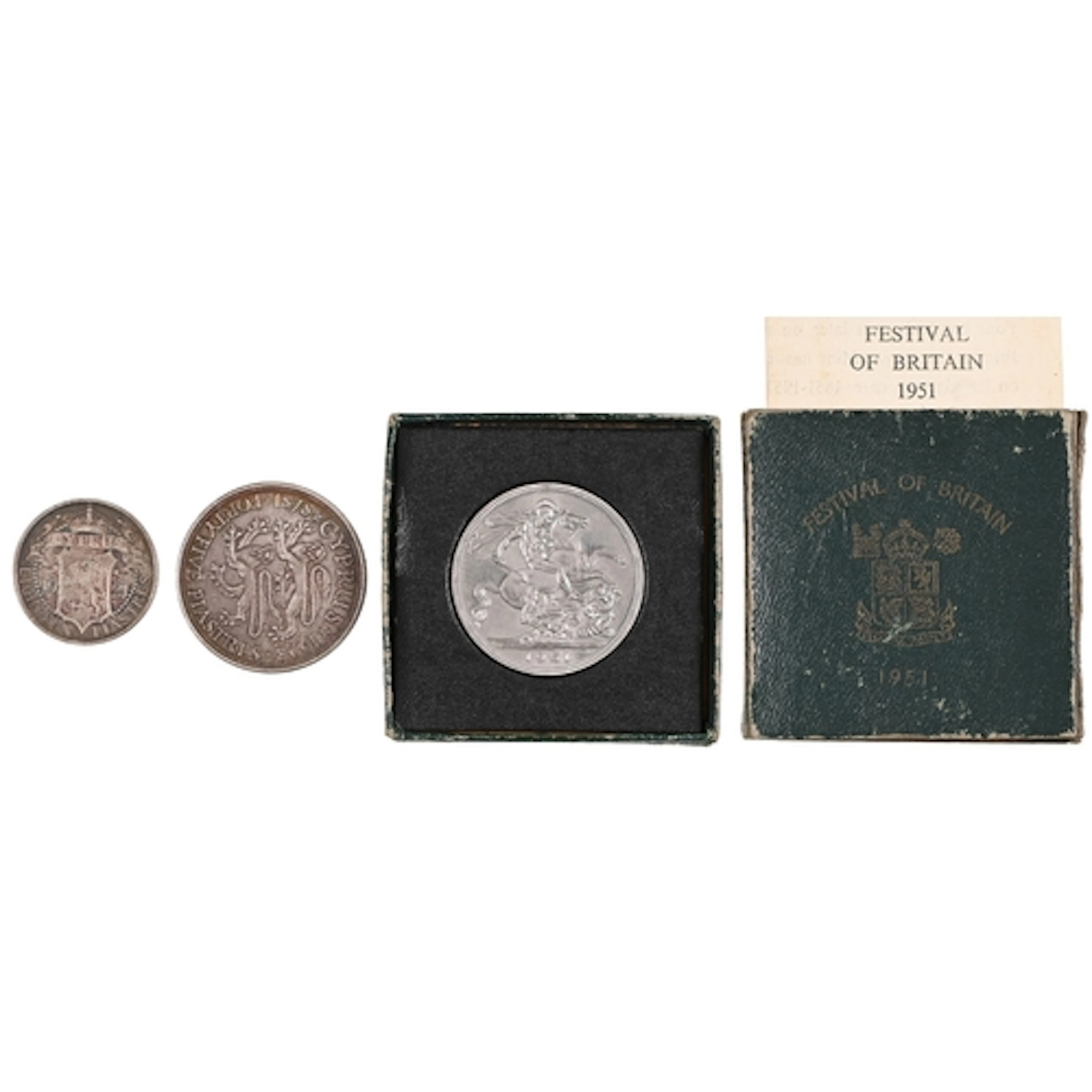 Silver coins. Cyprus George IV Forty-five Piastres 1928, Eig...