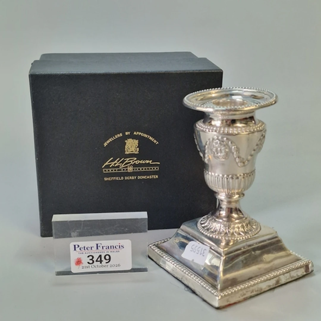 Victorian silver Neoclassical design candlestick with bead a...