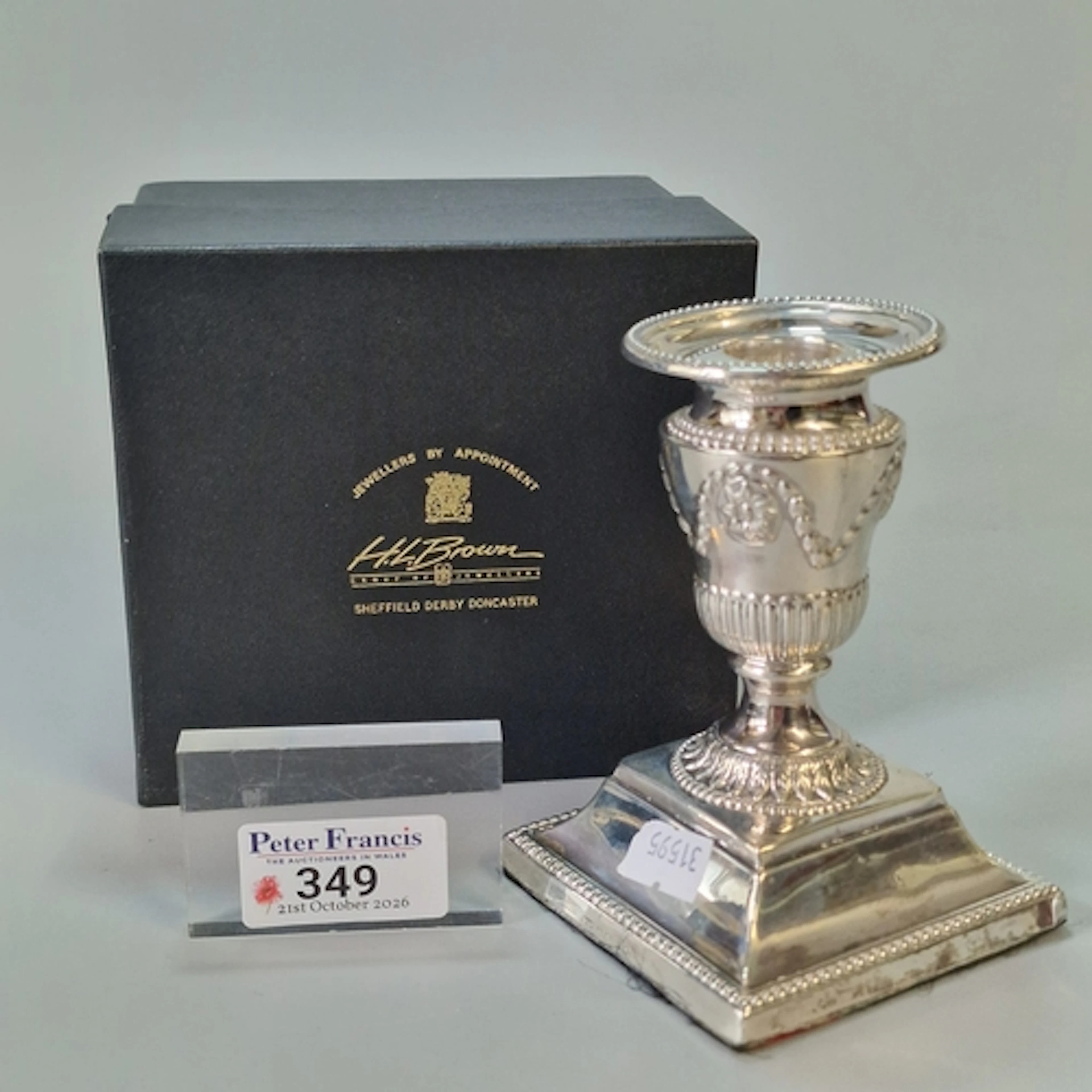 Victorian silver Neoclassical design candlestick with bead a...