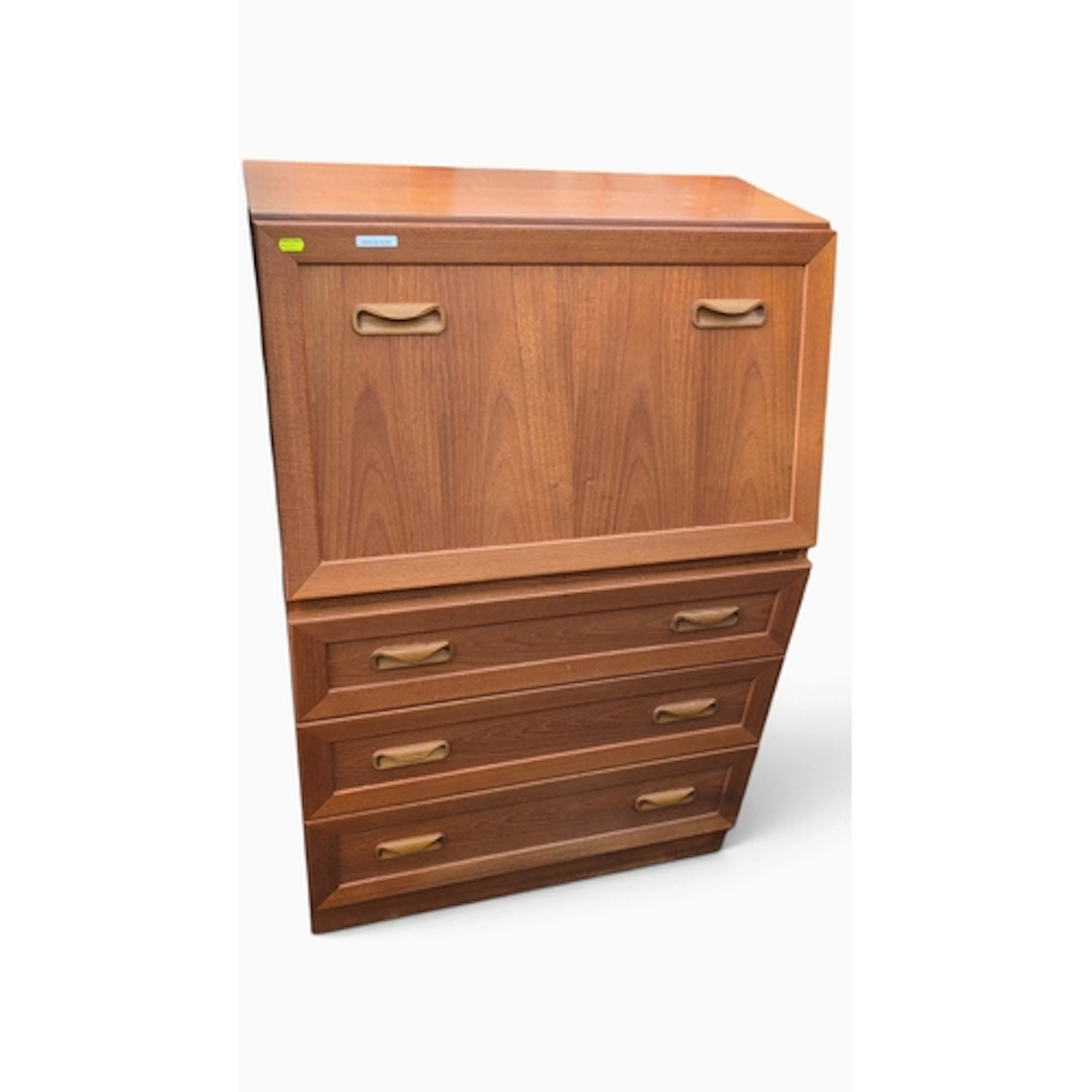 Mid-century teak-veneered bureau with a fall-front writing s...