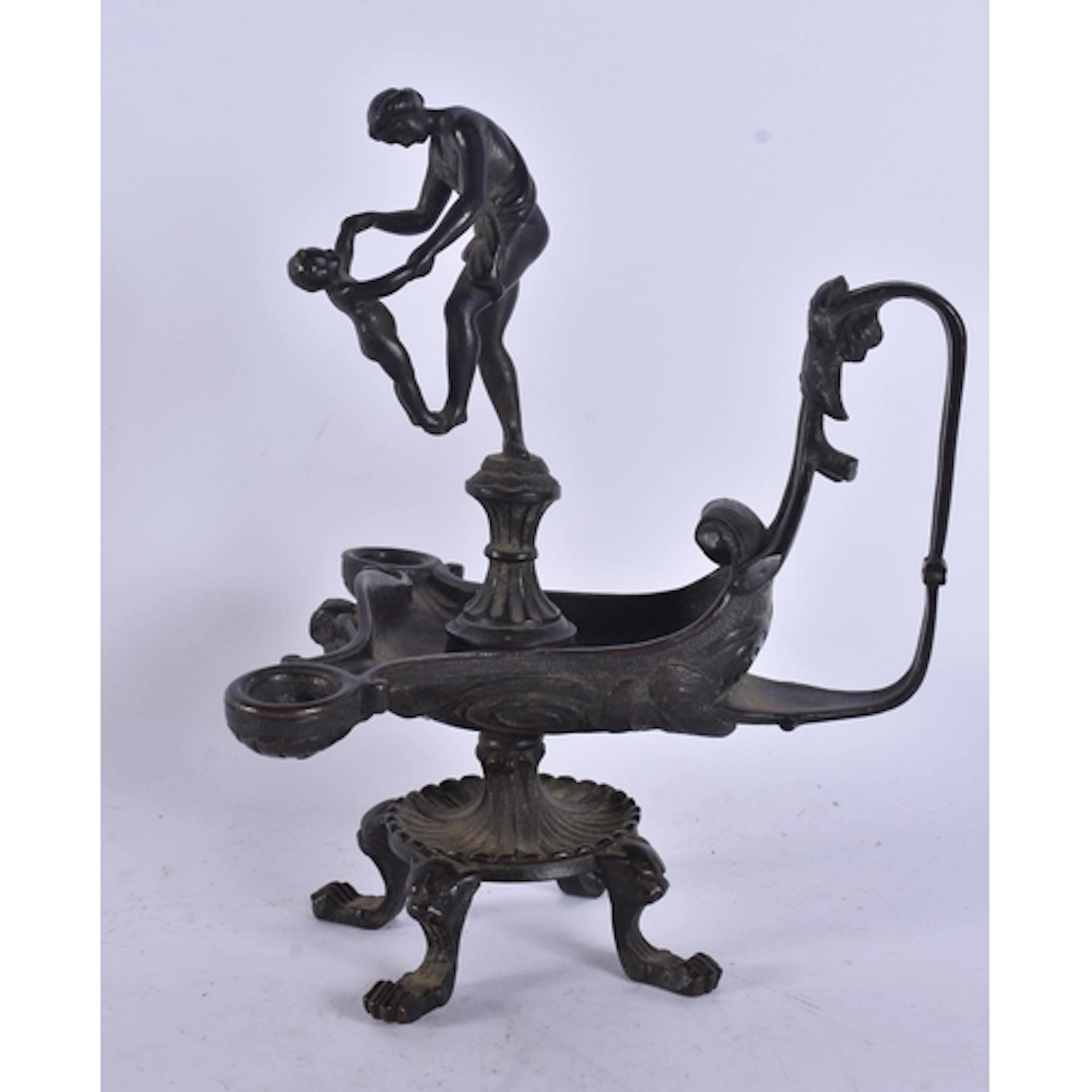 AN UNUSUAL 19TH CENTURY GRAND TOUR BRONZE OIL LAMP After the...