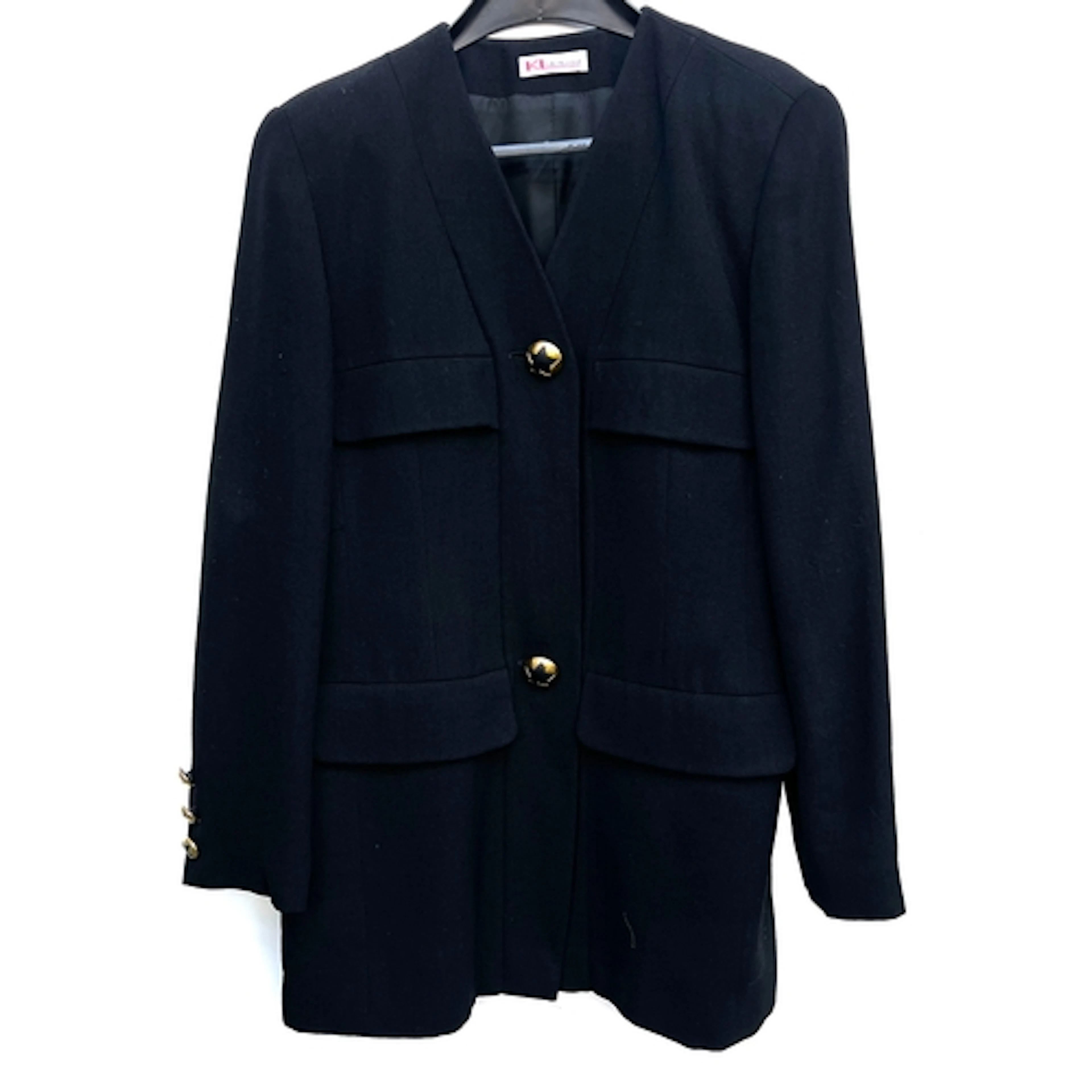 A Karl Lagerfeld black wool coat with large gilt star design...