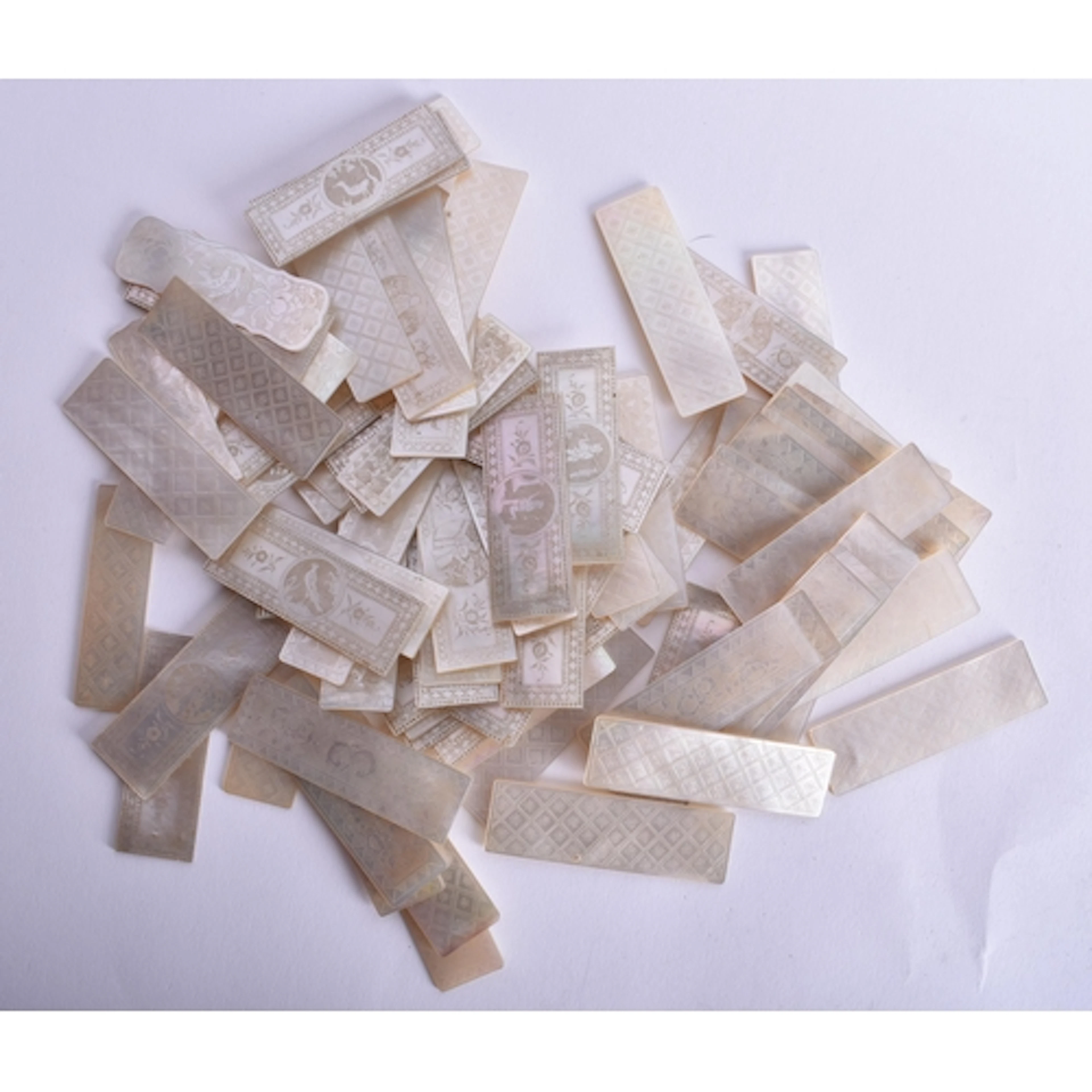 ASSORTED 19TH CENTURY CHINESE MOTHER OF PEARL GAMING COUNTER...