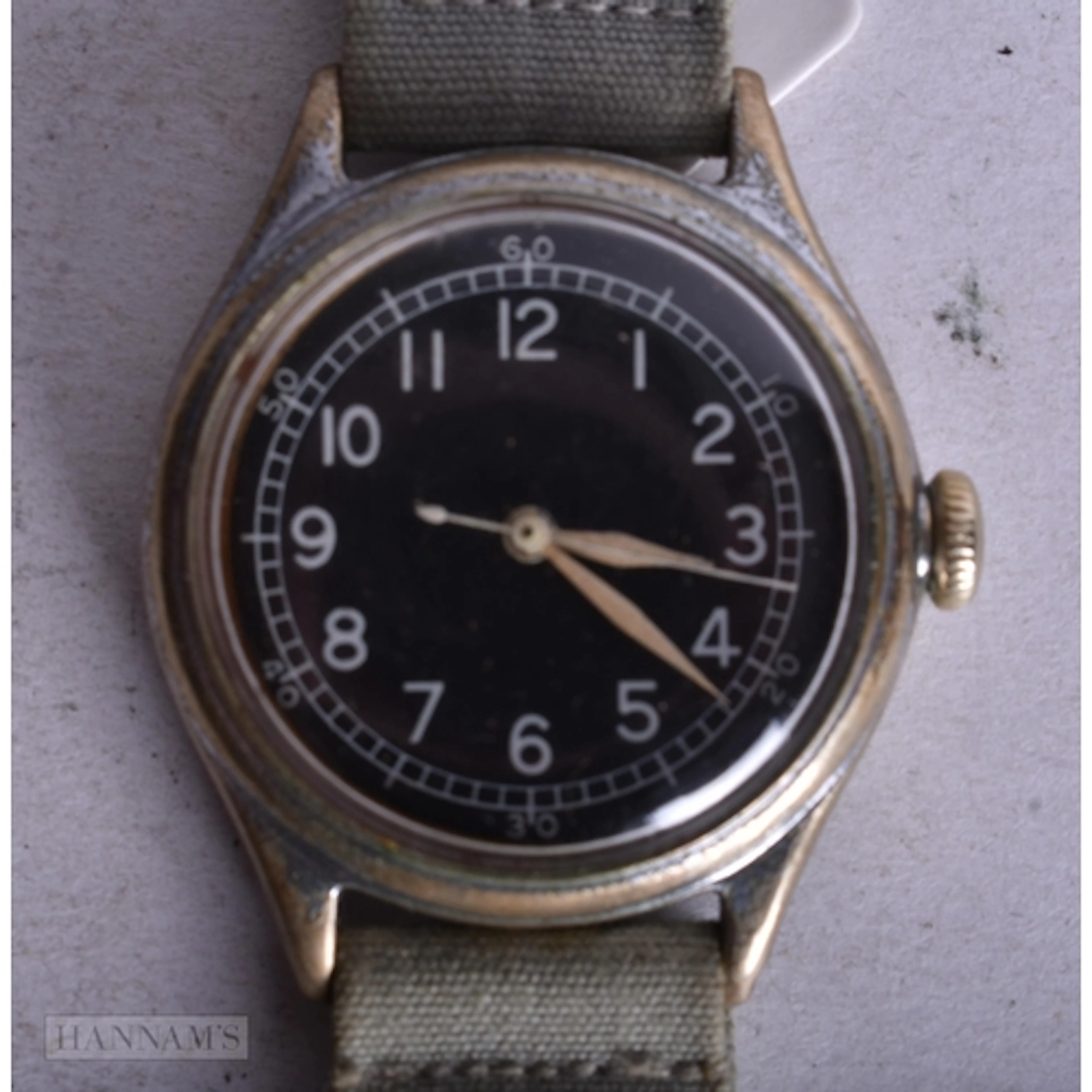 A BULOVA A-11 1943 BULOVA MILITARY WRIST WATCH. Running. 3.2...