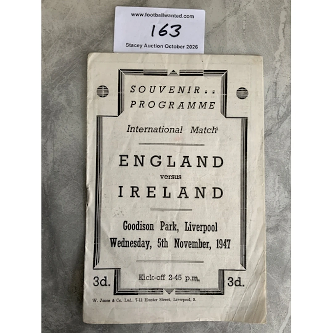 1947 England v Ireland At Everton Football Programme: Good c...