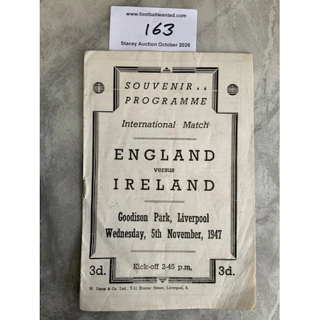 1947 England v Ireland At Everton Football Programme: Good c...