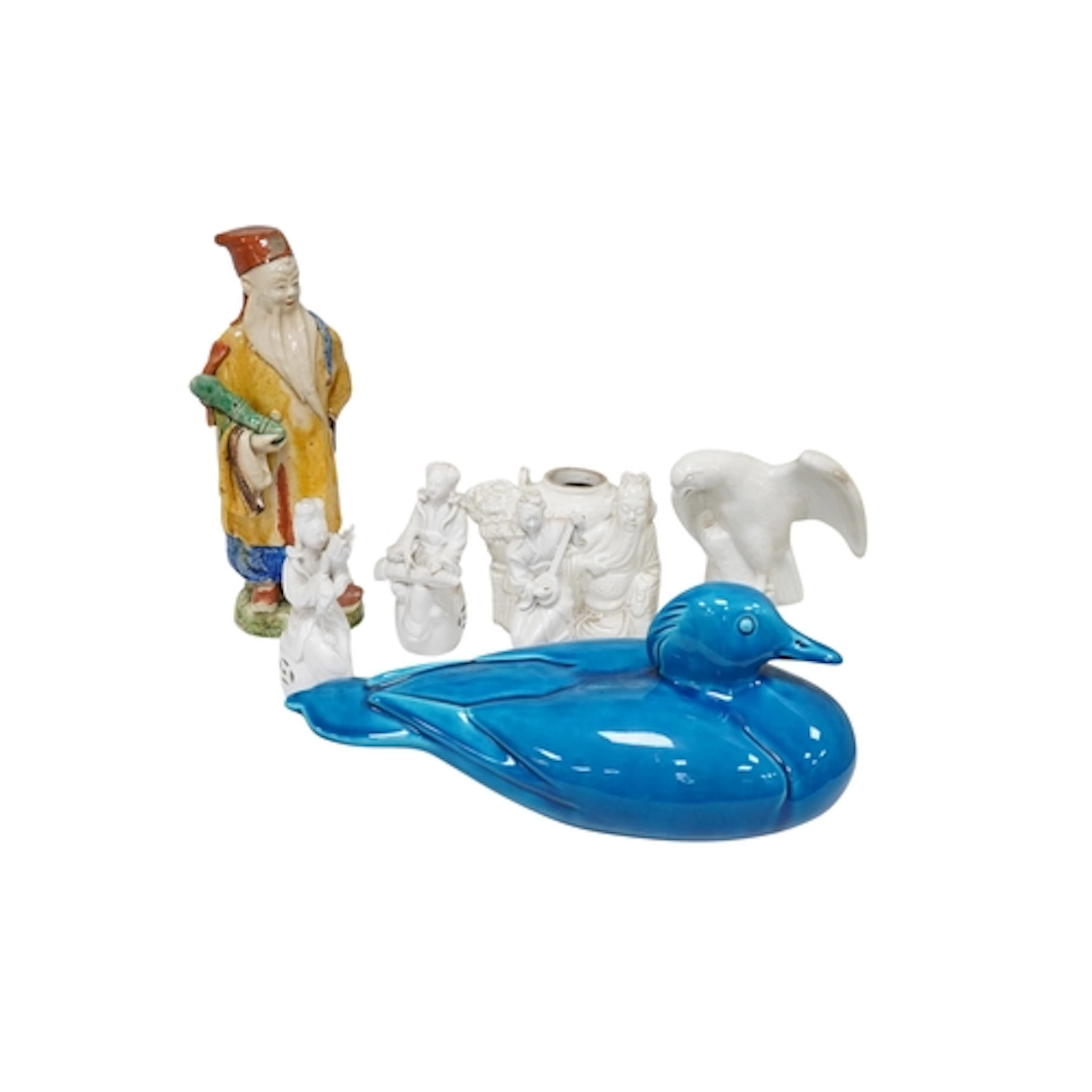A group of Chinese porcelain and pottery figures to include ...