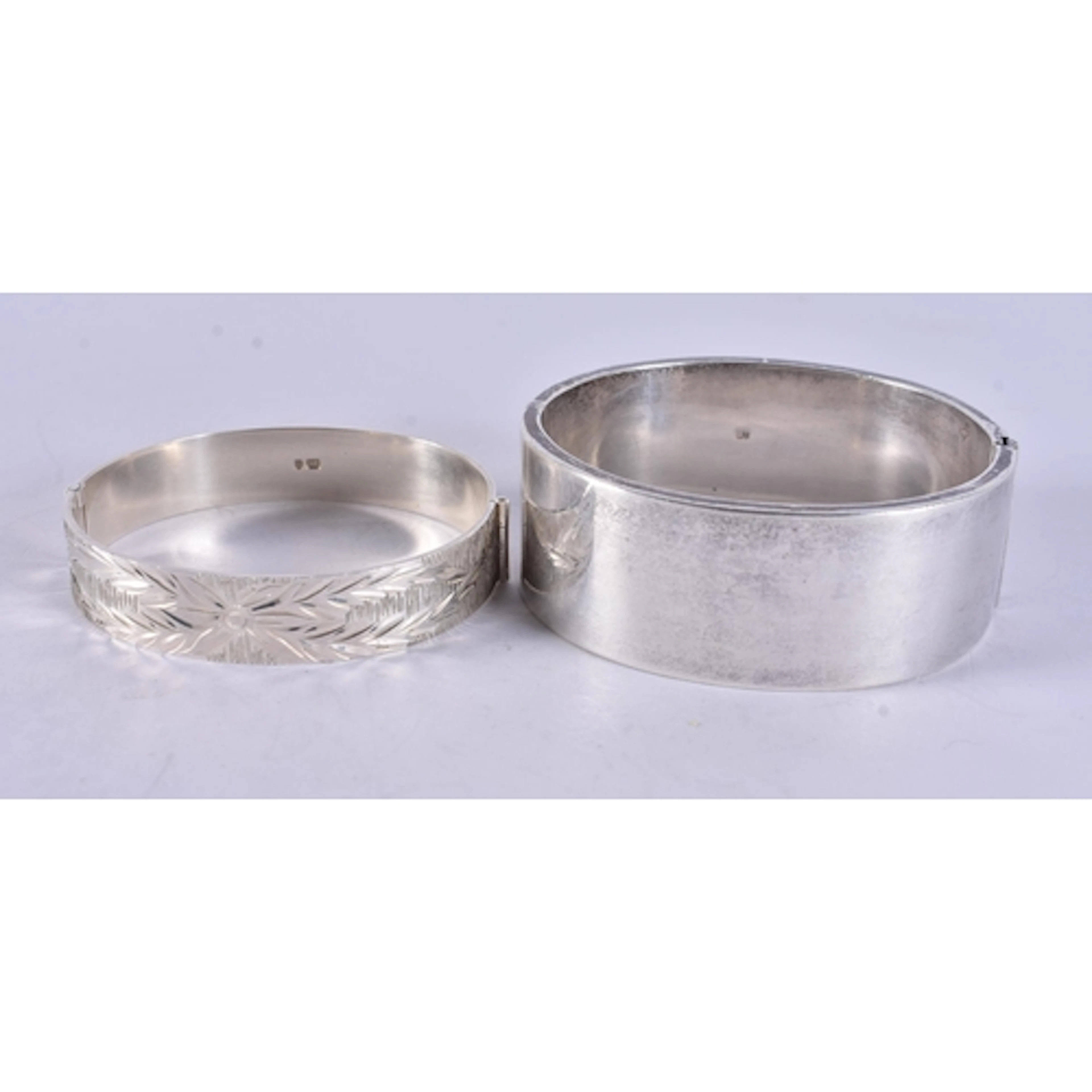 Two Mid Century Sterling Silver Bangles inc, Minimalist, Etc...