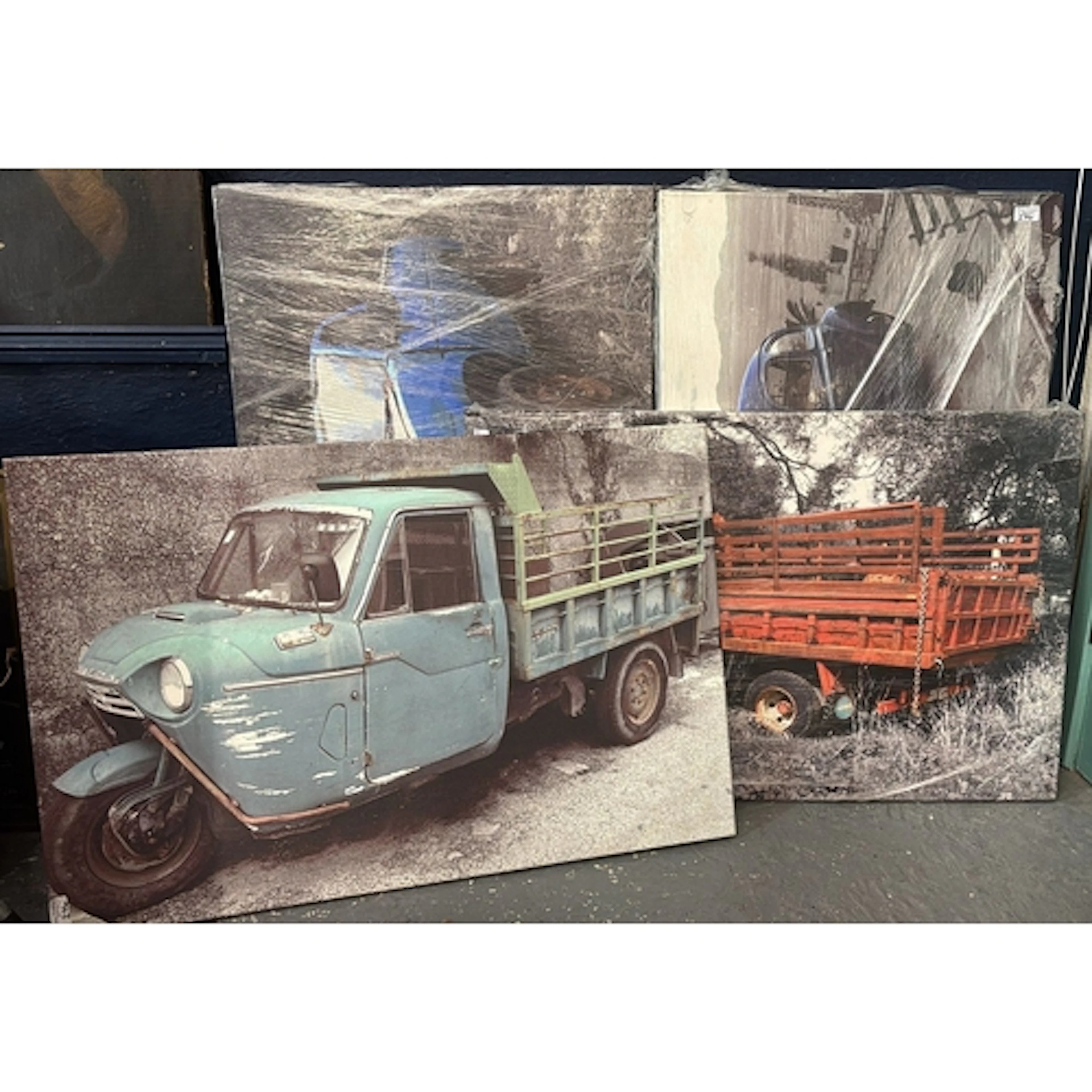 Group of large coloured furnishing prints on canvas depictin...