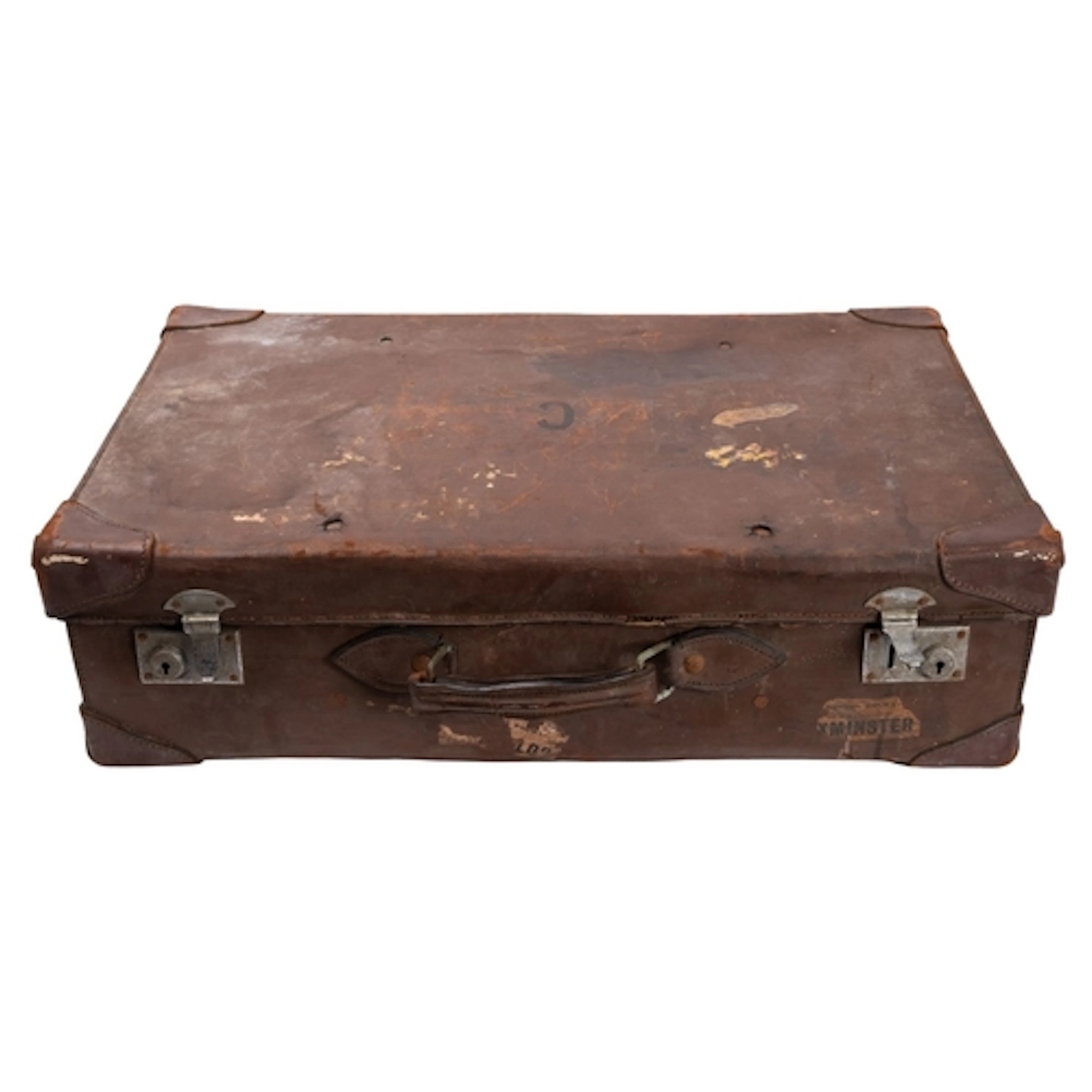 A brown leather suitcase used in service during WWII by Lt C...