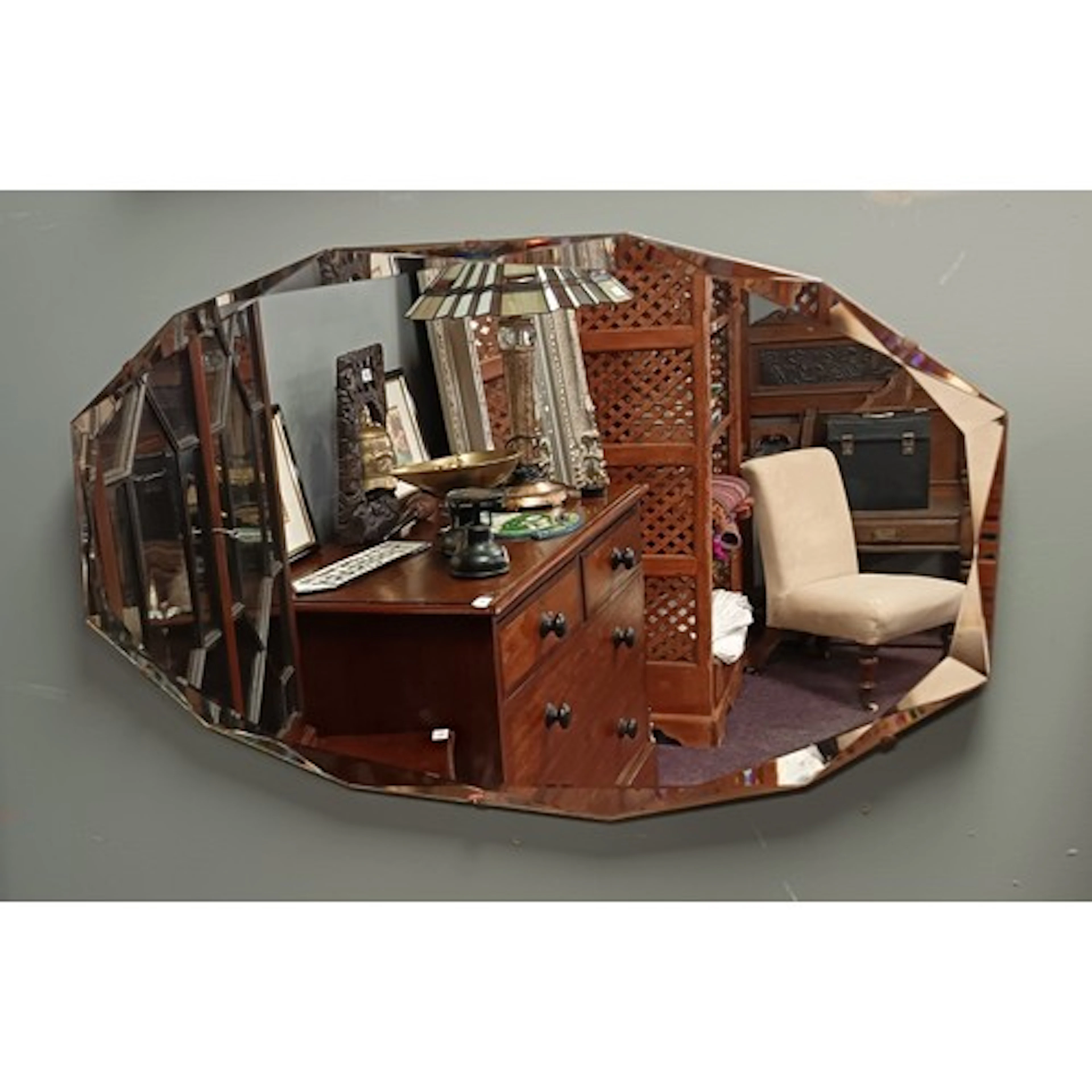 Octagonal Bevelled Wall Mirror, H: 41cm X W: 69cm.