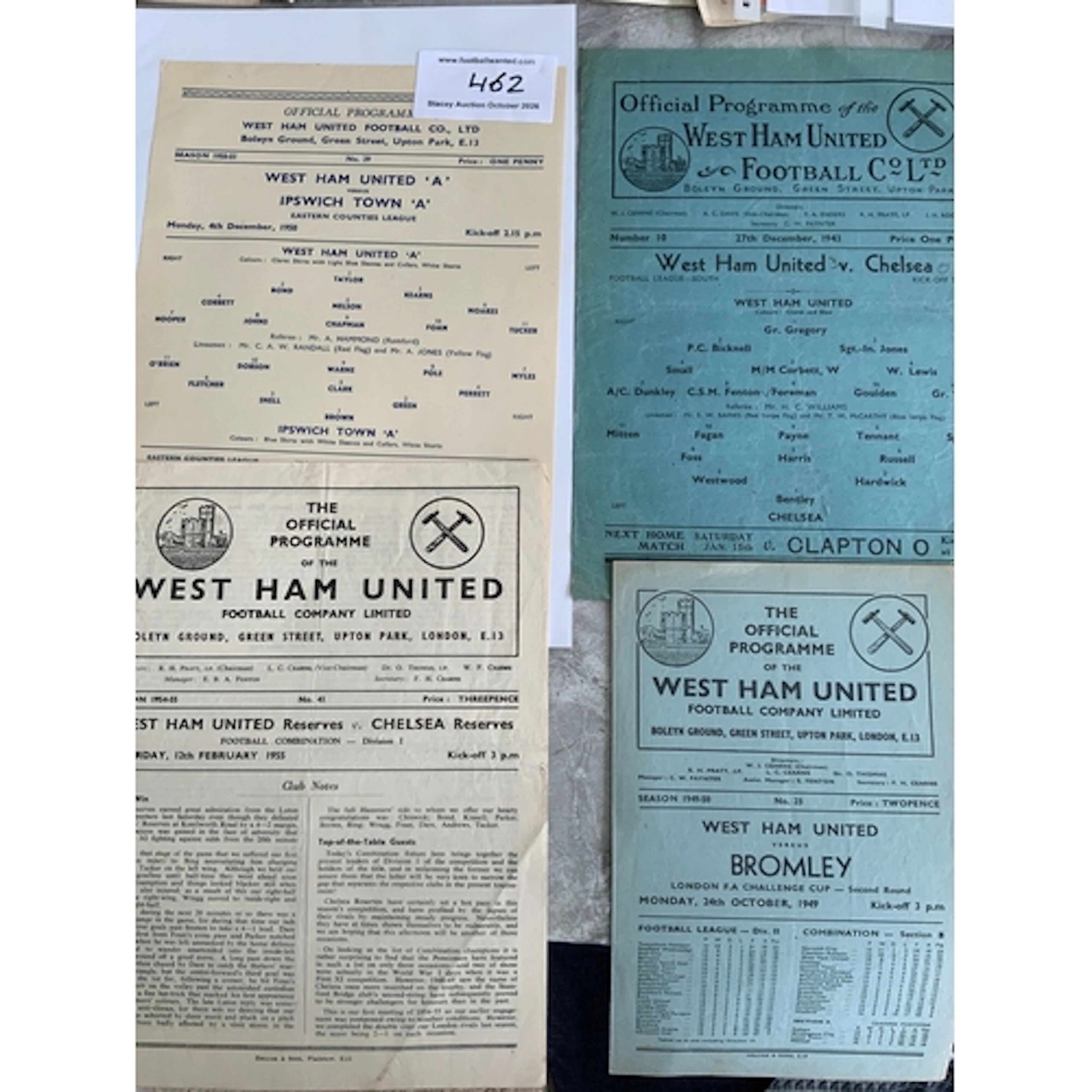 West Ham Home Football Programmes: 50/51 Ipswich ECL, 49/50 ...