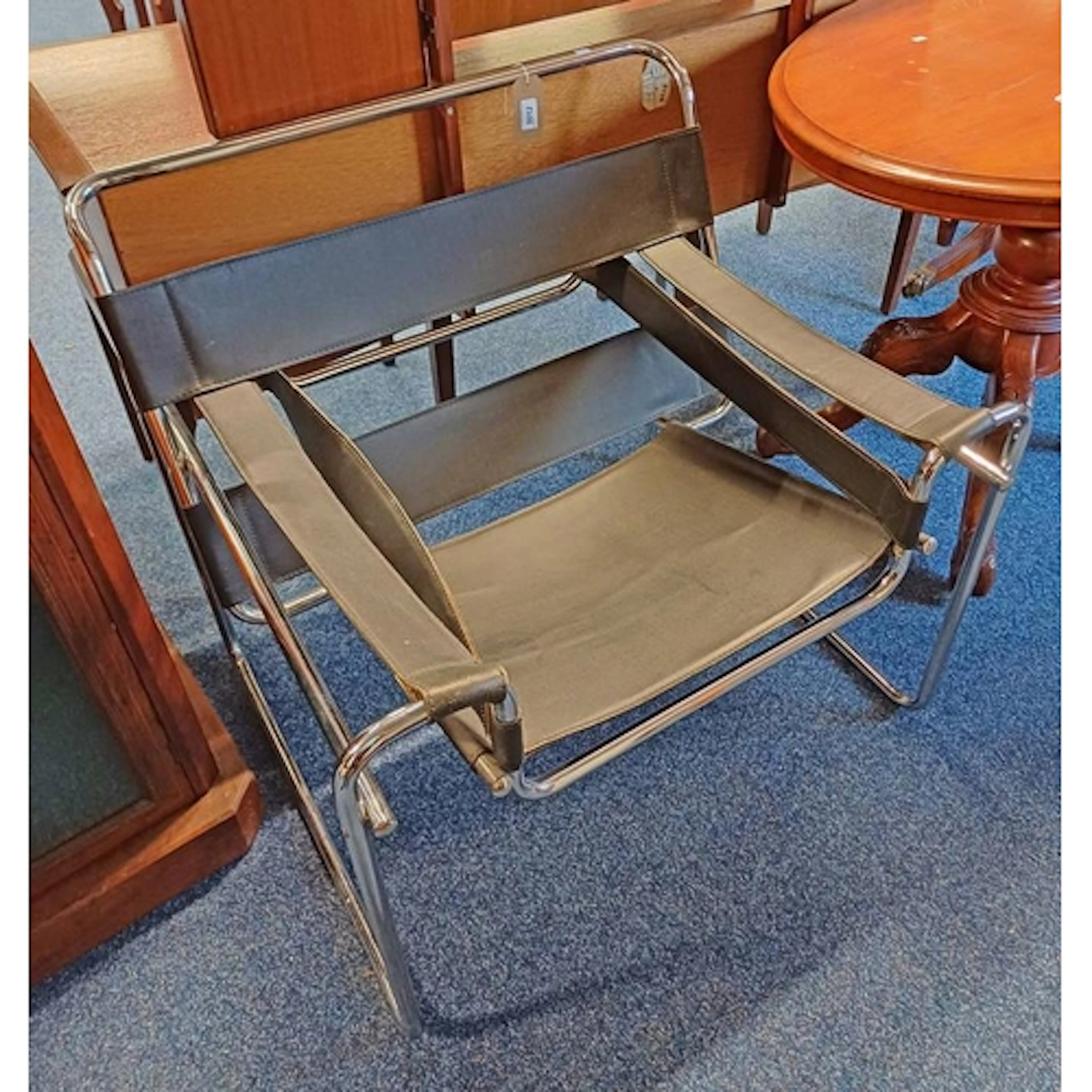 BLACK LEATHER & CHROME 'WASSILY' CHAIR IN THE STYLE OF MARCE...