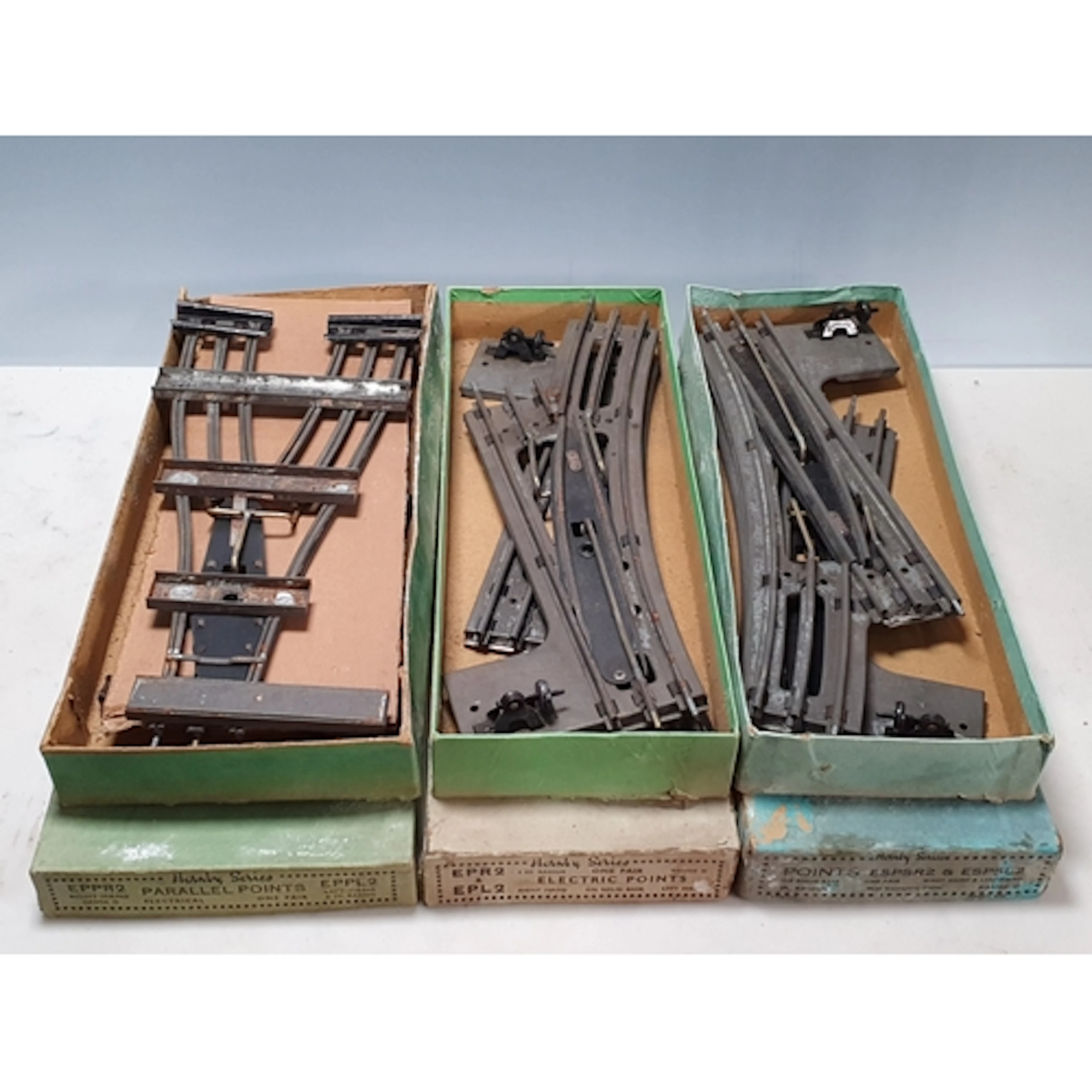 Three boxed pairs of Hornby 0 gauge 3-rail Points comprising...