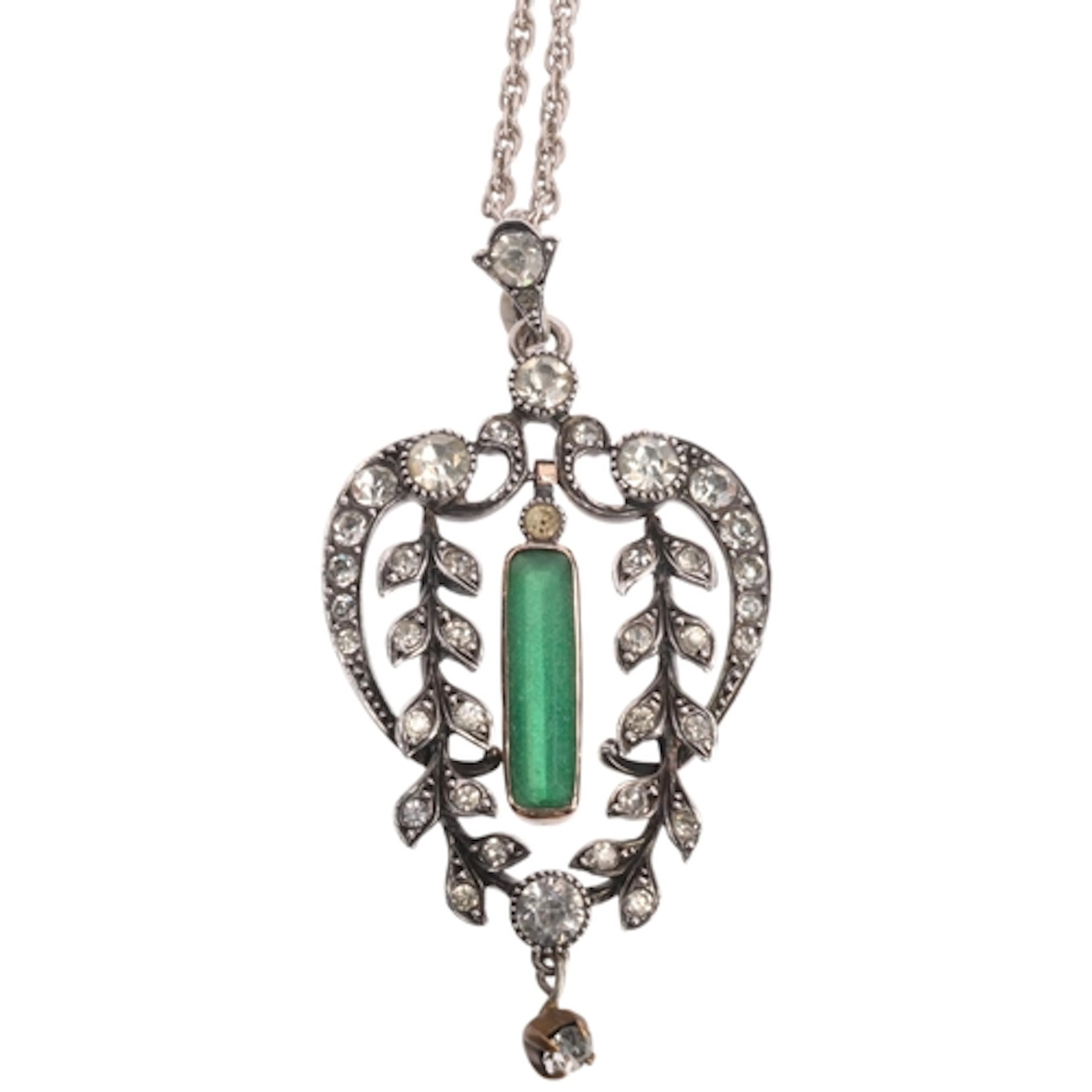 An Art Nouveau French? sterling silver paste heart pendant n...