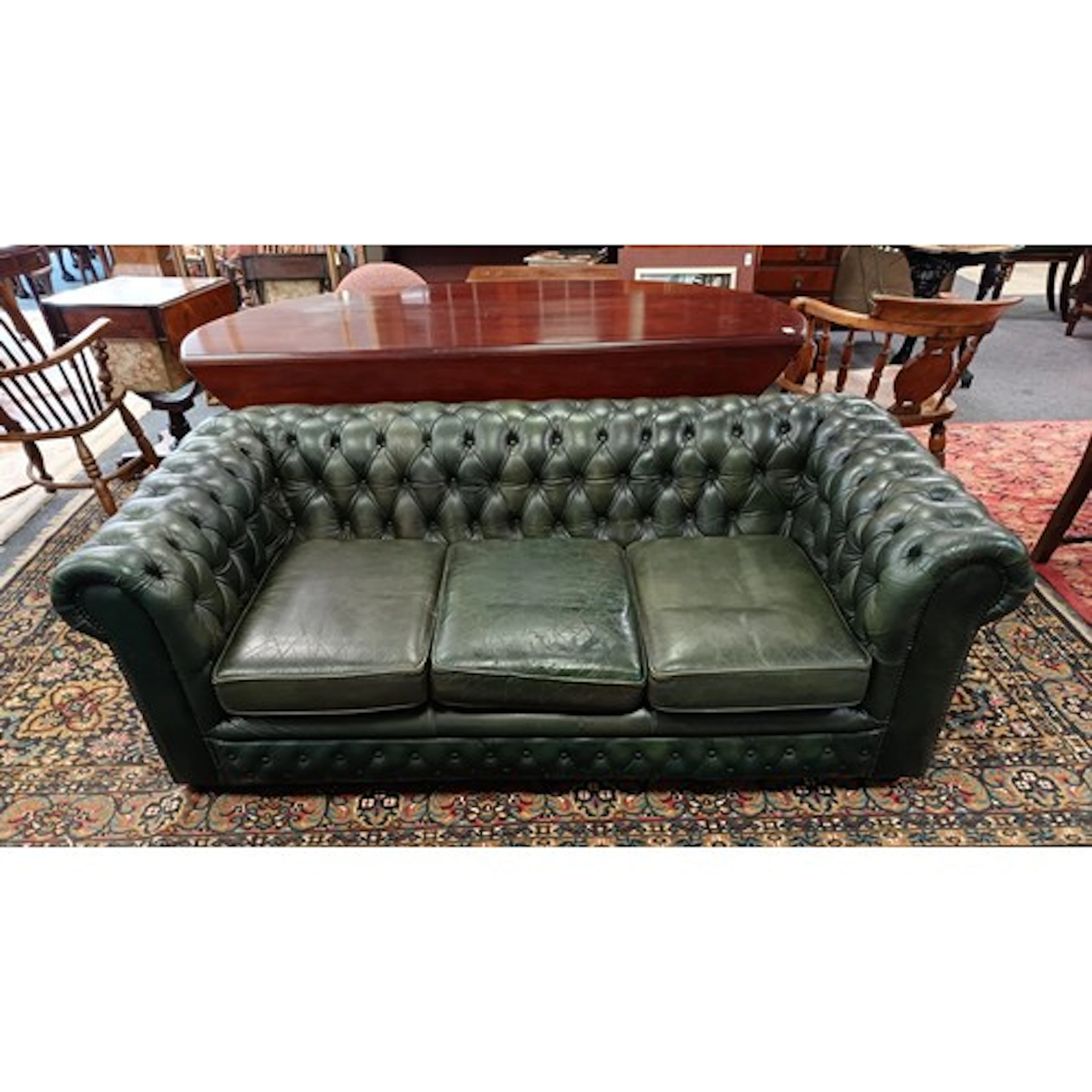 Green Leather 3 Seater Chesterfield Sofa, measure