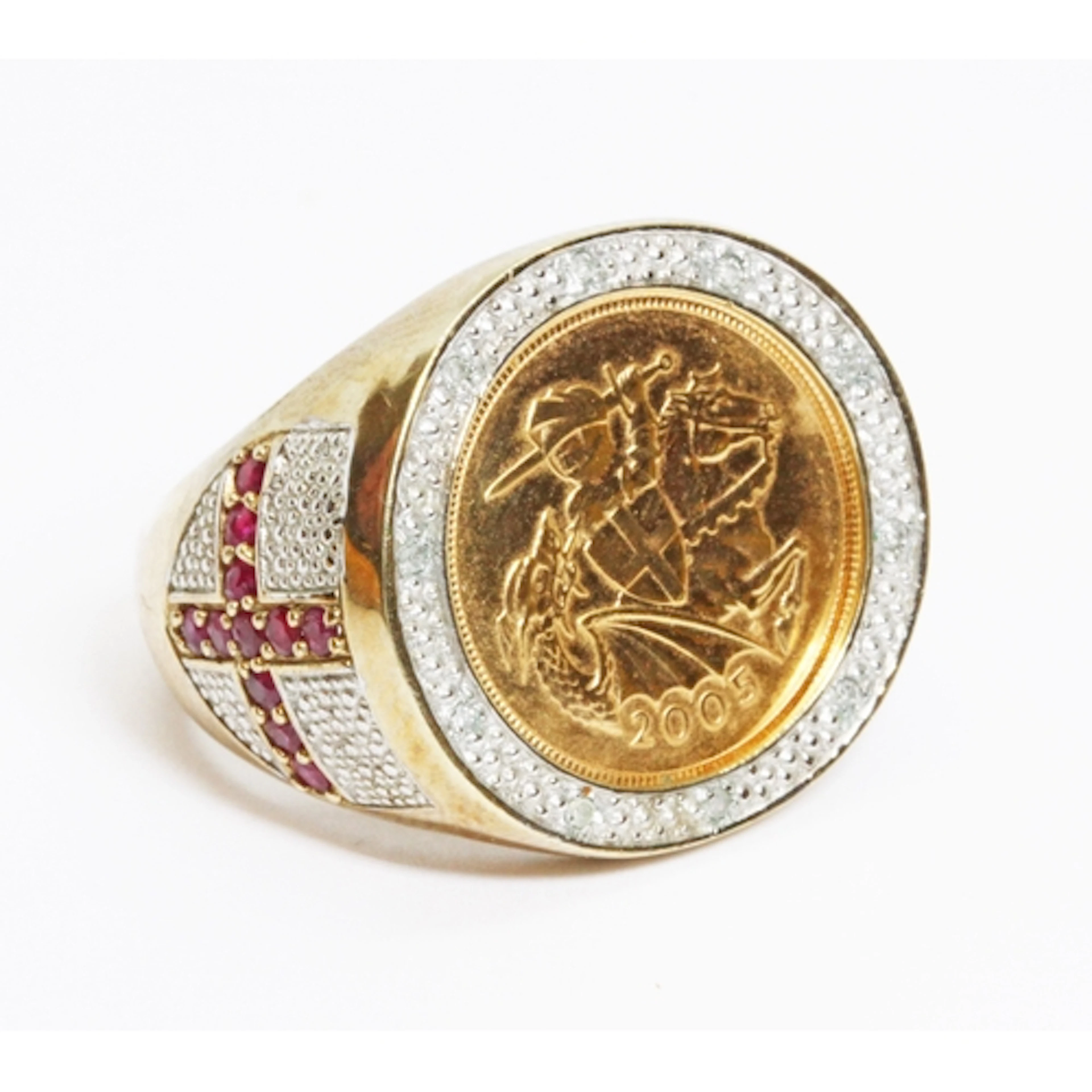 A 9ct gold diamond and ruby signet ring with Elizabeth II 20...