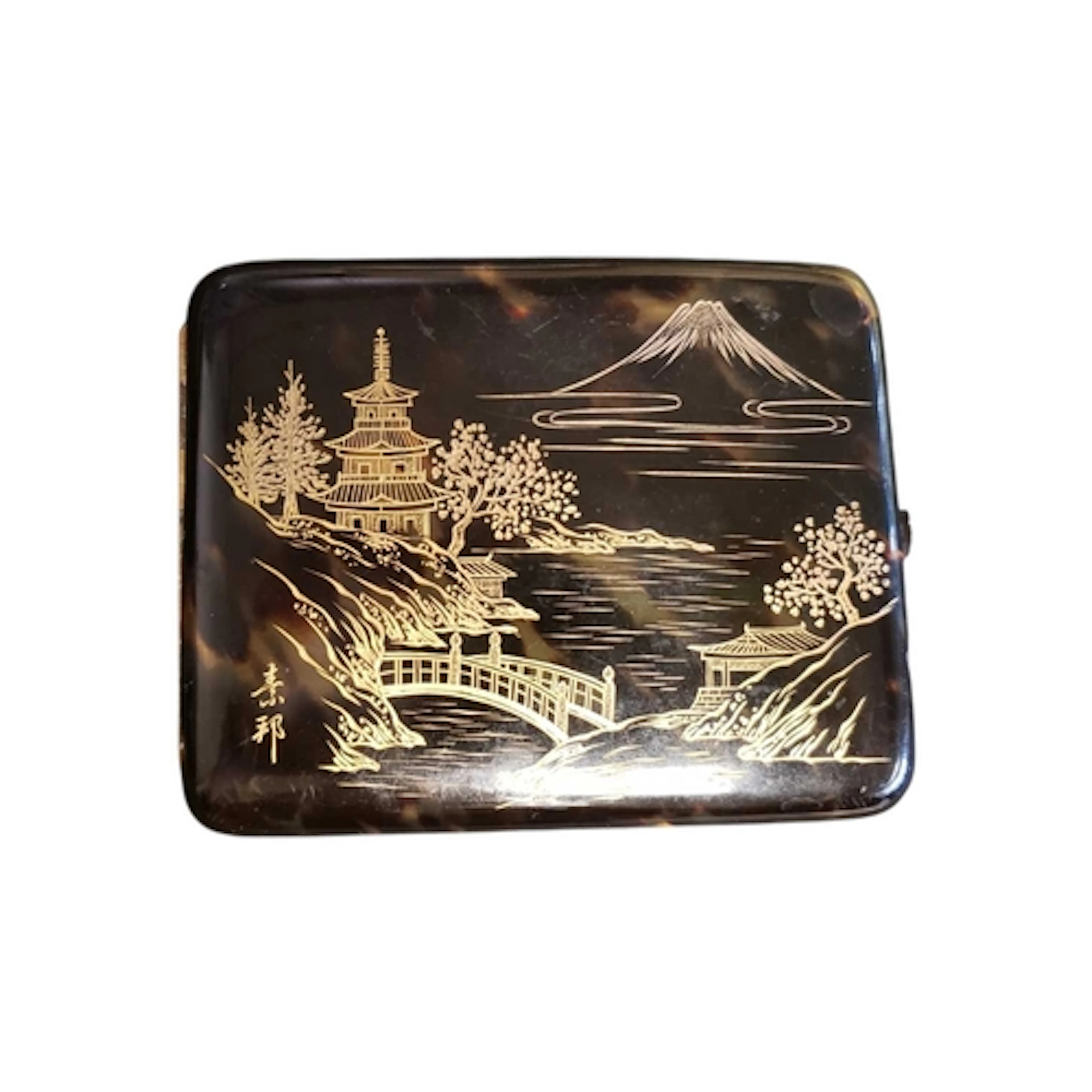 19th century Japanese tortoiseshell cigarette case. Of recta...